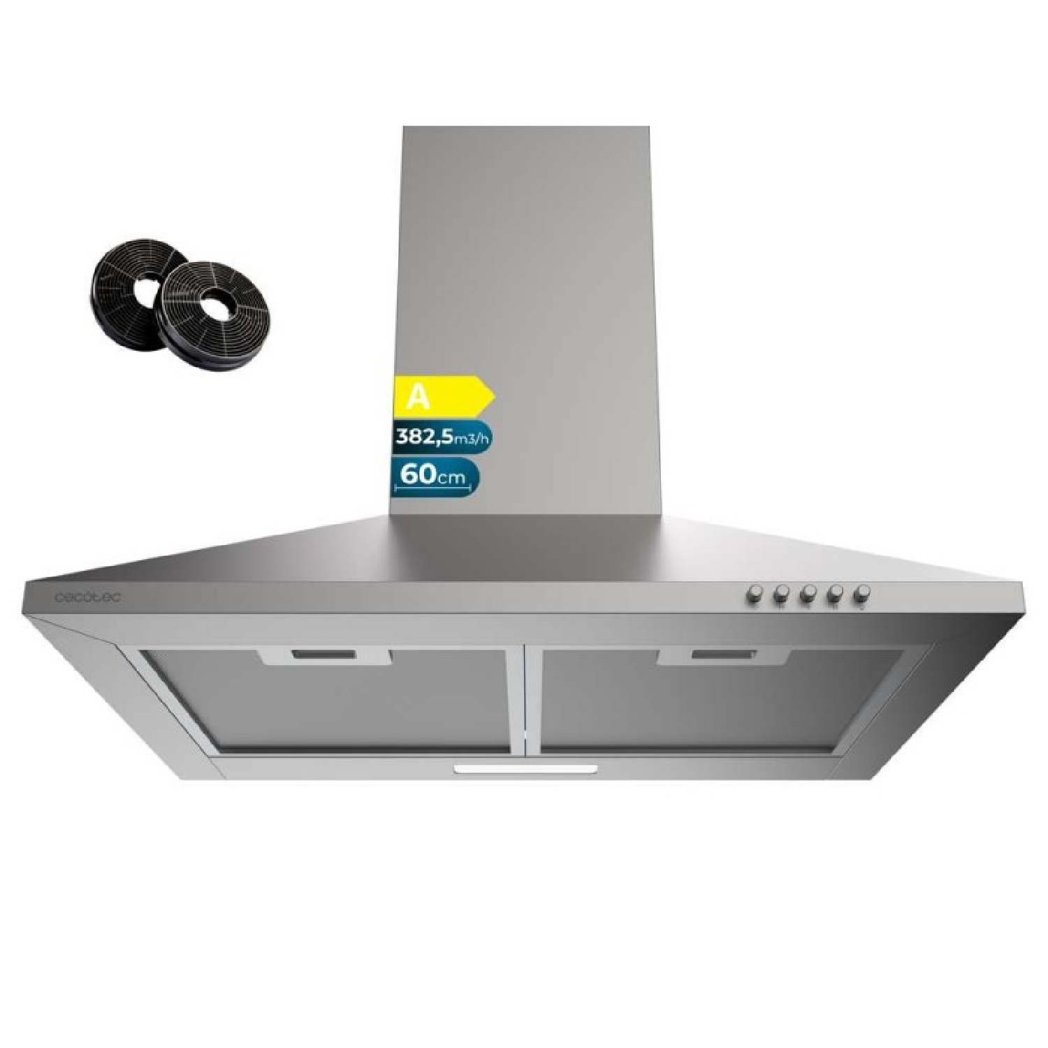 Campana extractora de acero inoxidable con filtros de carbón y clase energética A.