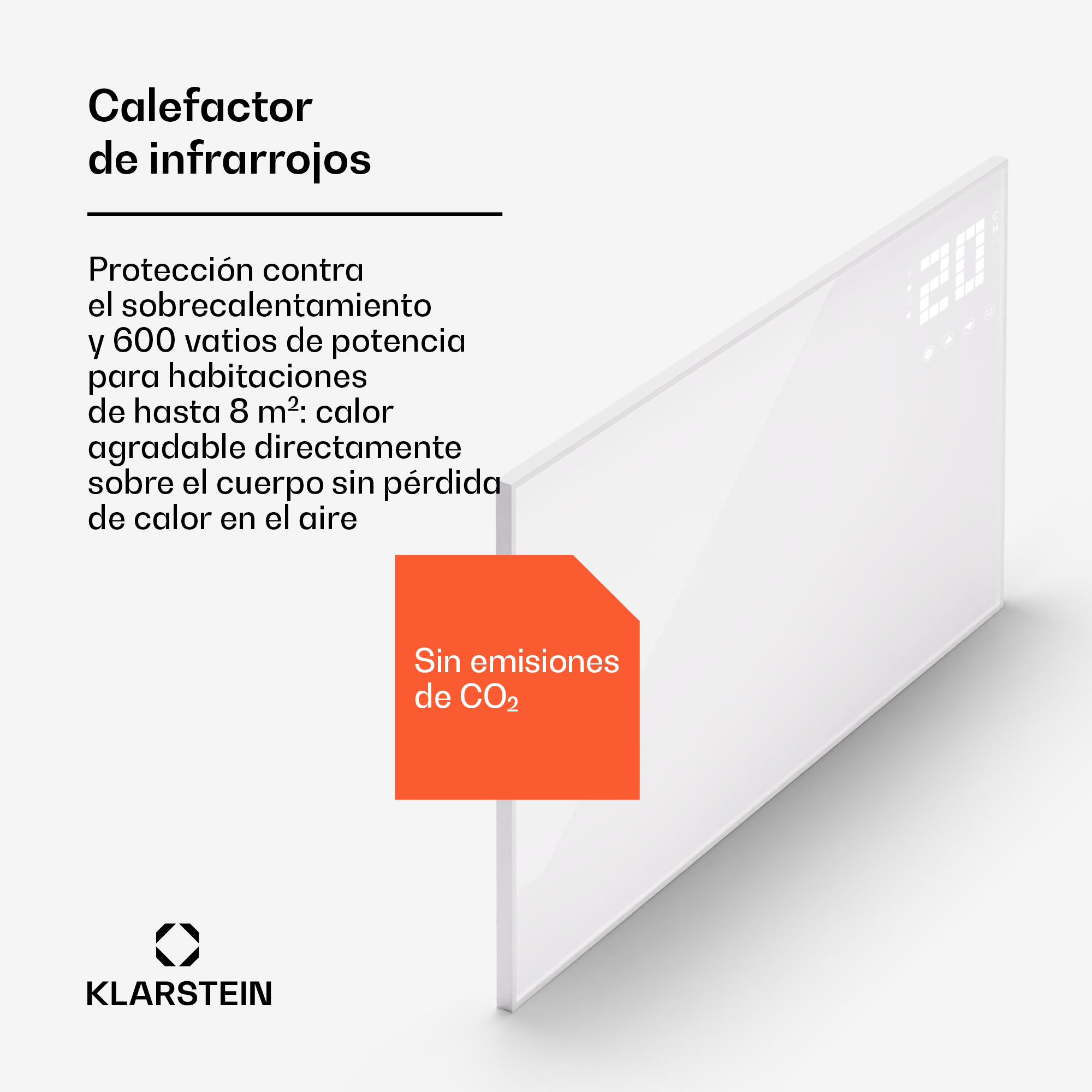Un riscaldatore a infrarossi Klarstein bianco da 600W.