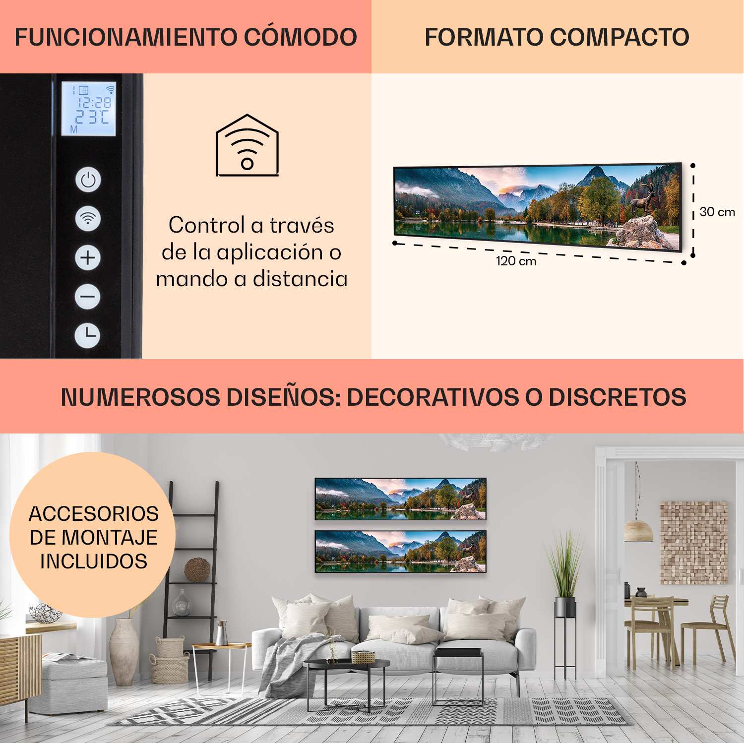 Immagine mostra pannello di controllo termoventilatore, arte panoramica, arredo.
