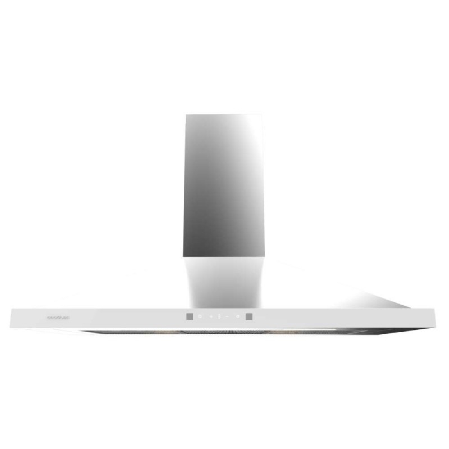 Una campana extractora blanca moderna con chimenea de acero inoxidable.