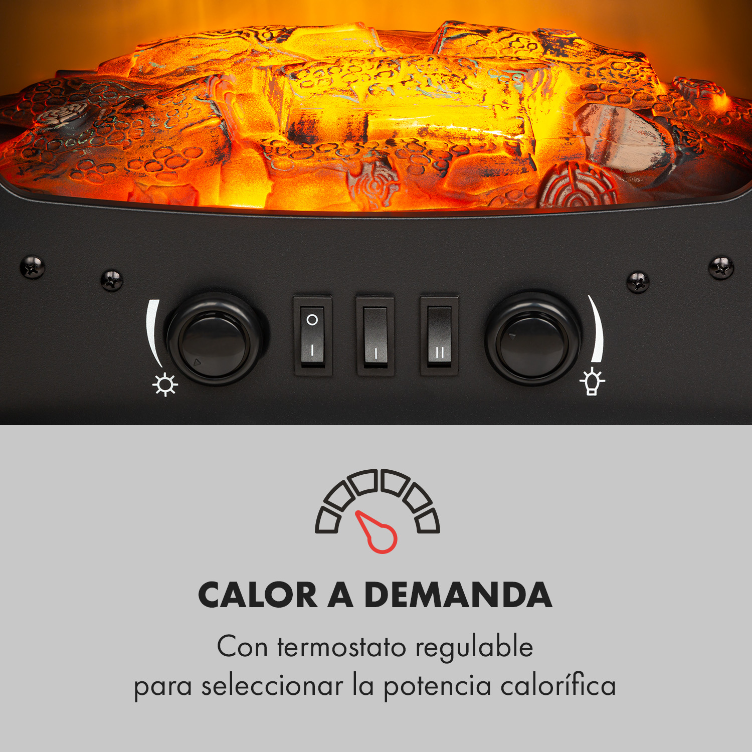 Camino elettrico con manopole e effetto fiamma.