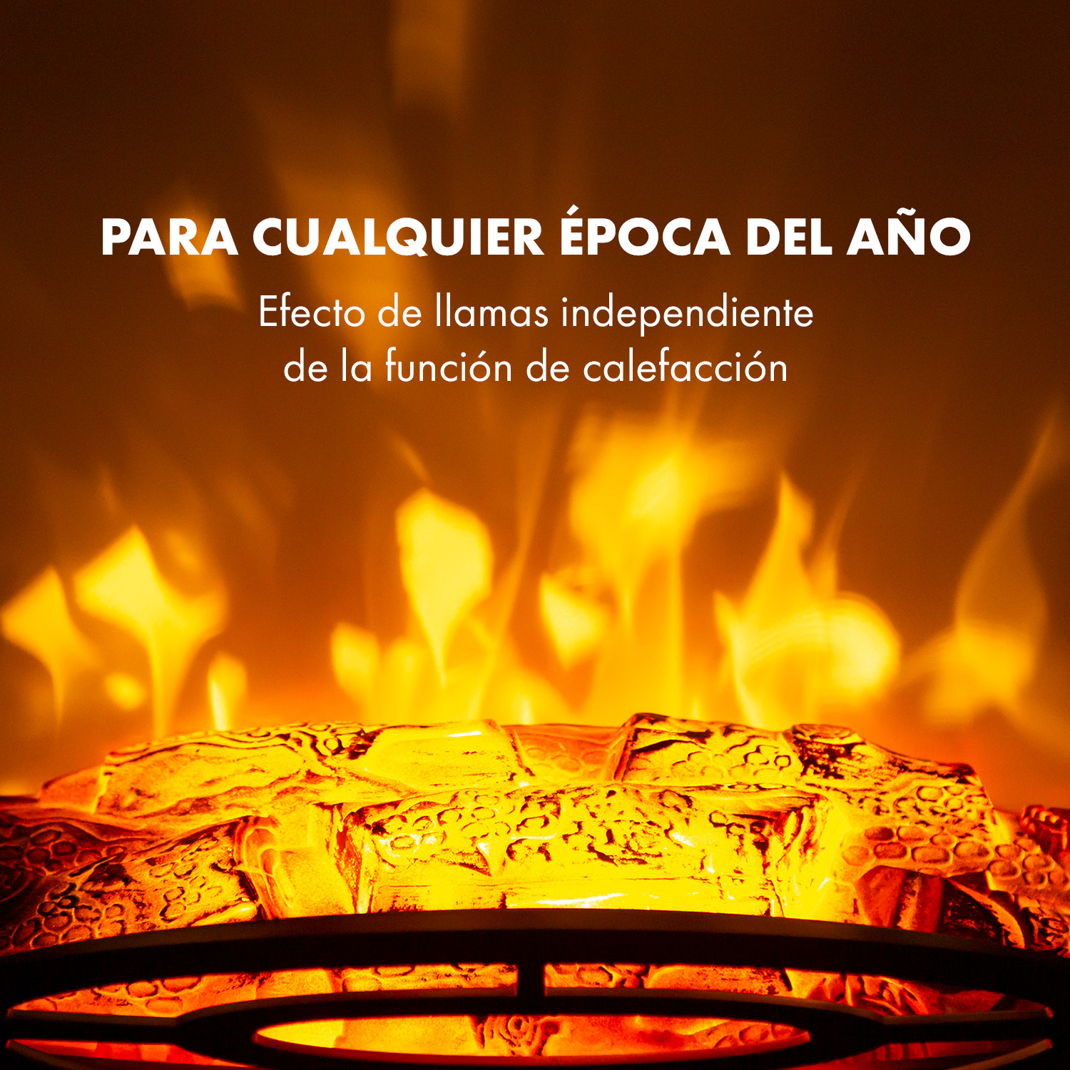 Un caminetto elettrico con fiamme e tronchi realistici.