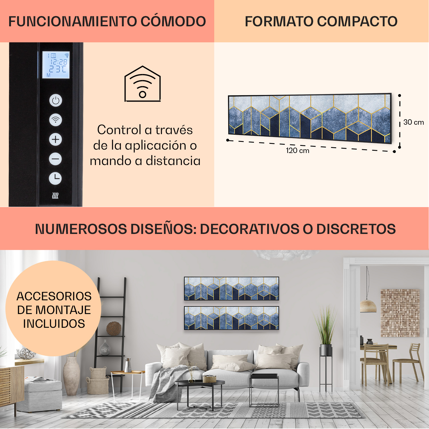 Controllo comodo via app o telecomando, formato compatto.