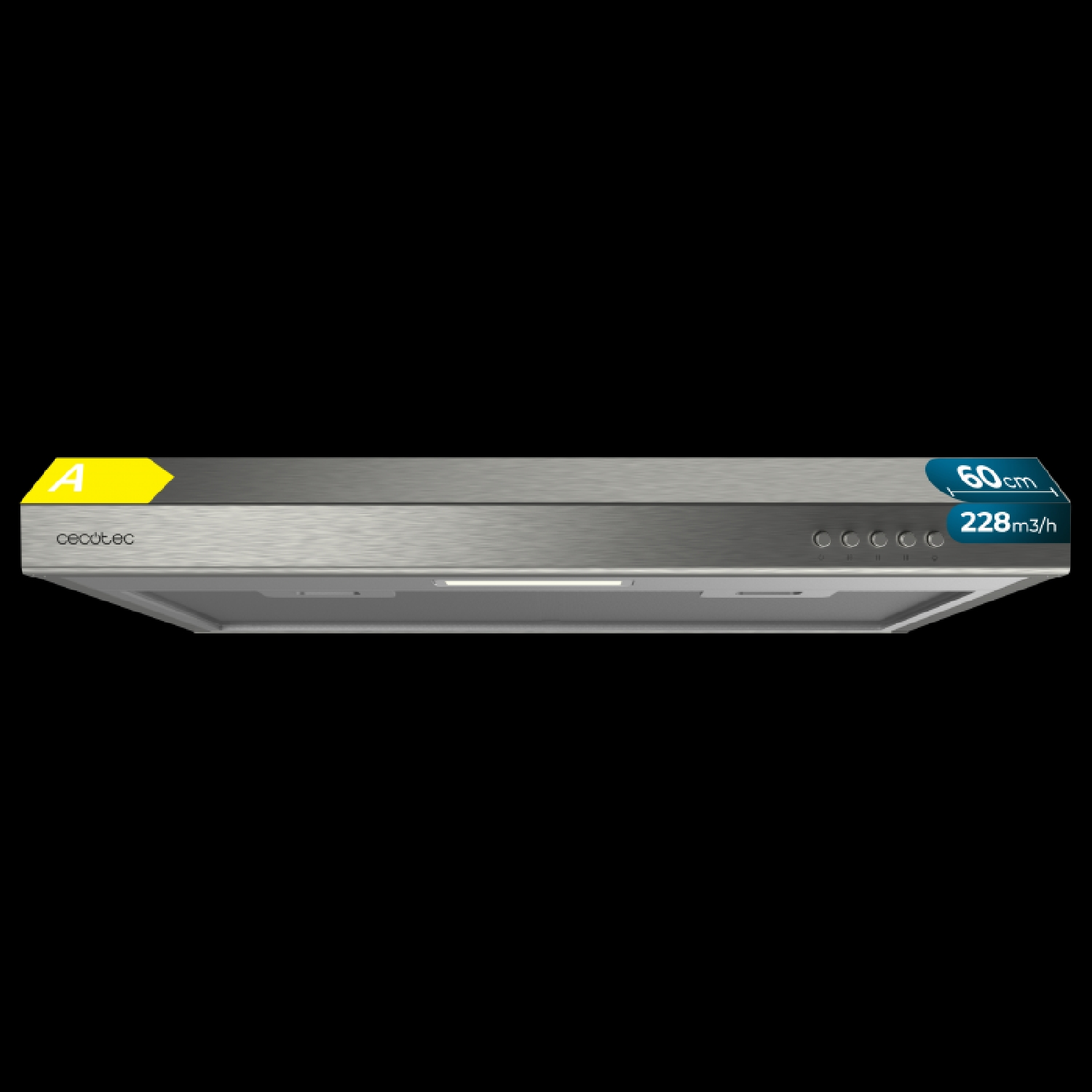 Cappa in acciaio inox, etichetta A, 60cm, 228m3/h.