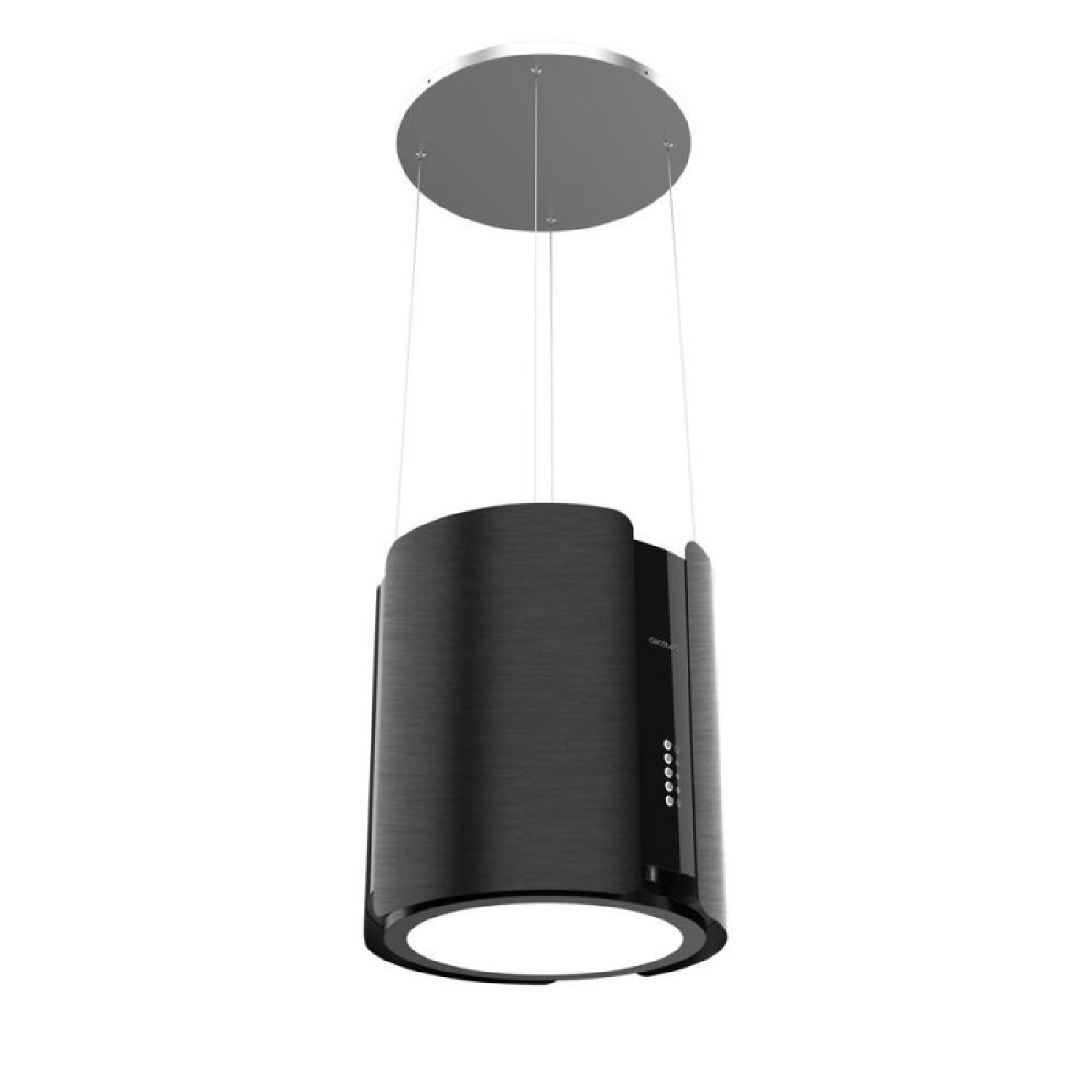 Extractor de techo negro con luz redonda y panel de control.