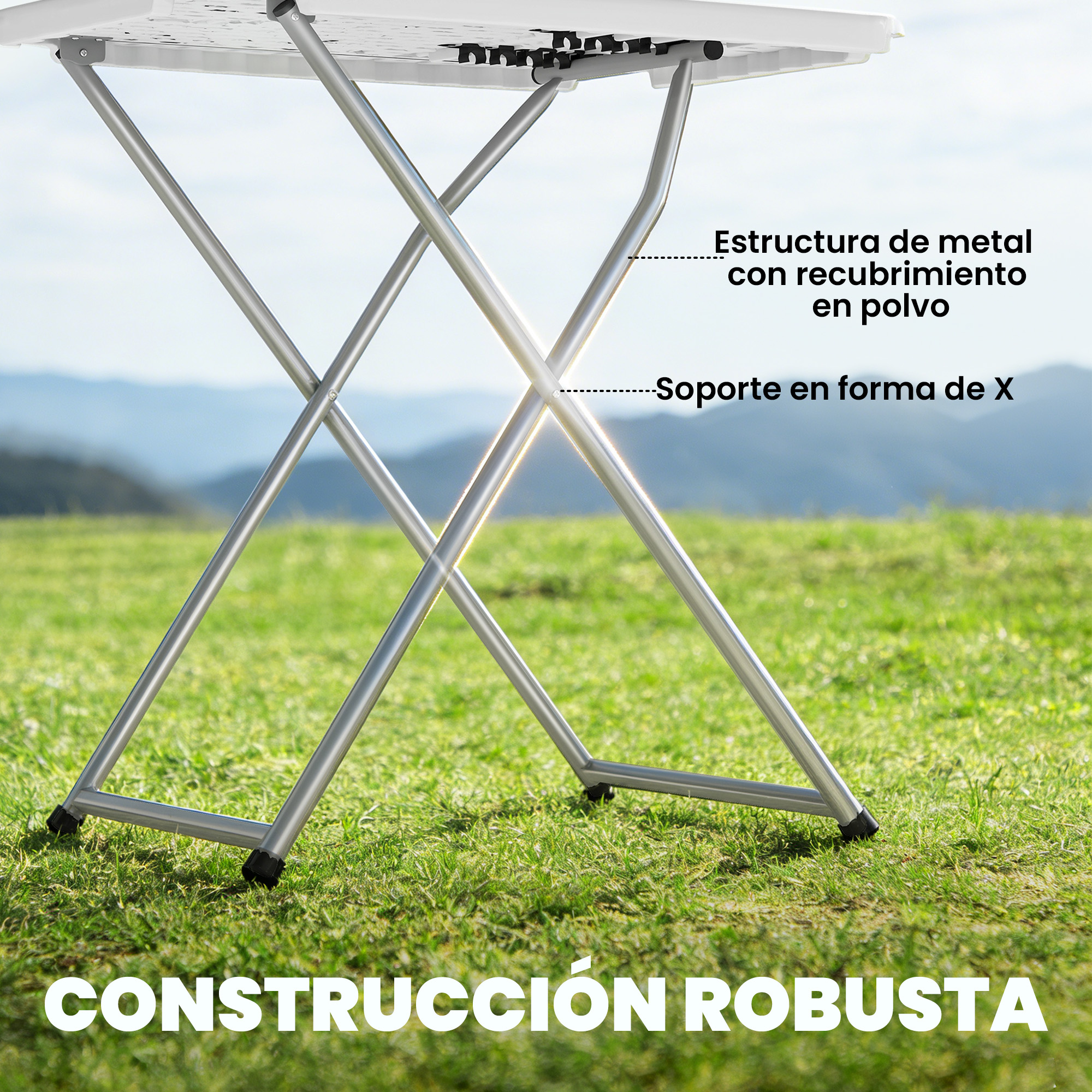 Estructura metálica con recubrimiento en polvo y soporte en X.