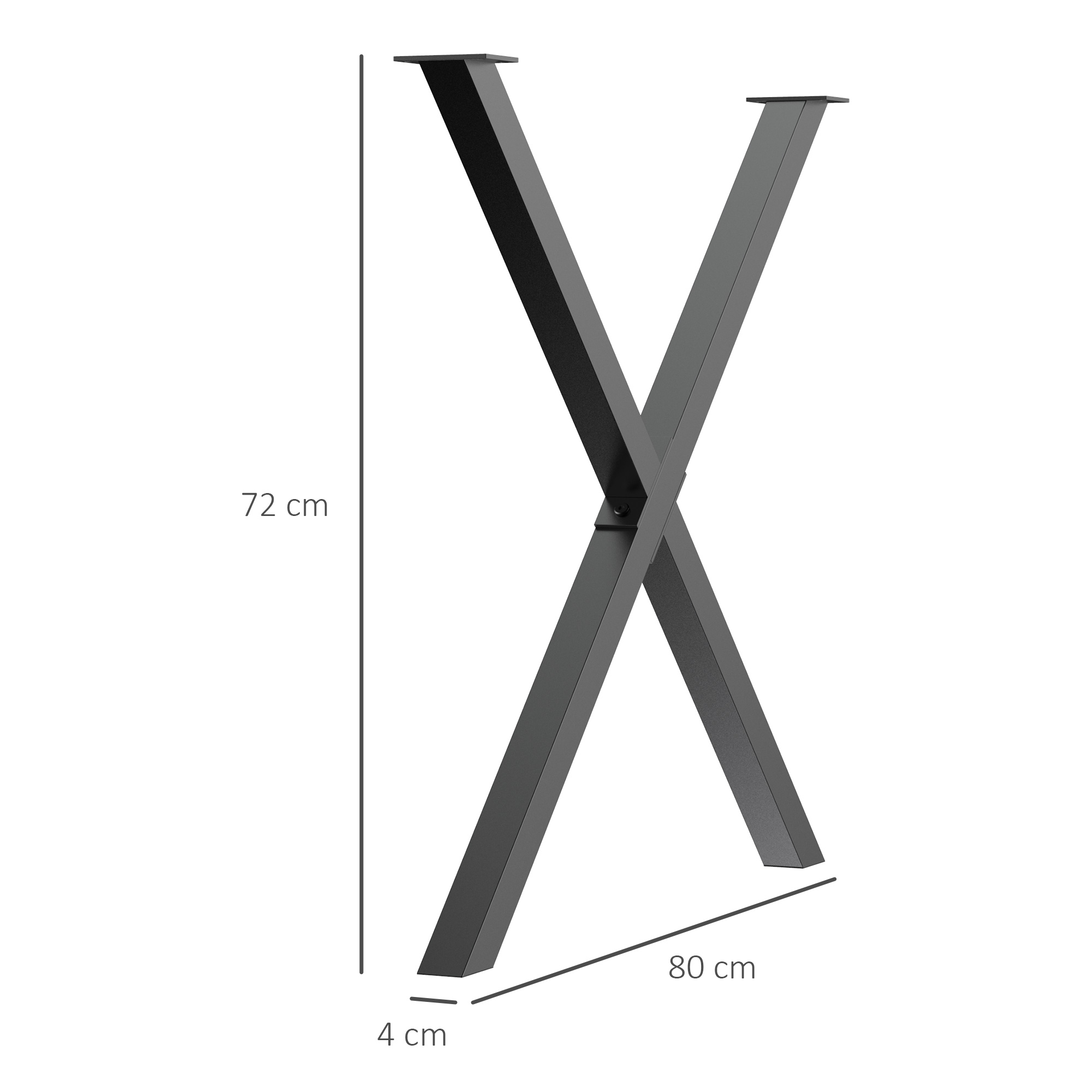 Pata de mesa negra en forma de X, 72 cm de alto y 80 cm de ancho.