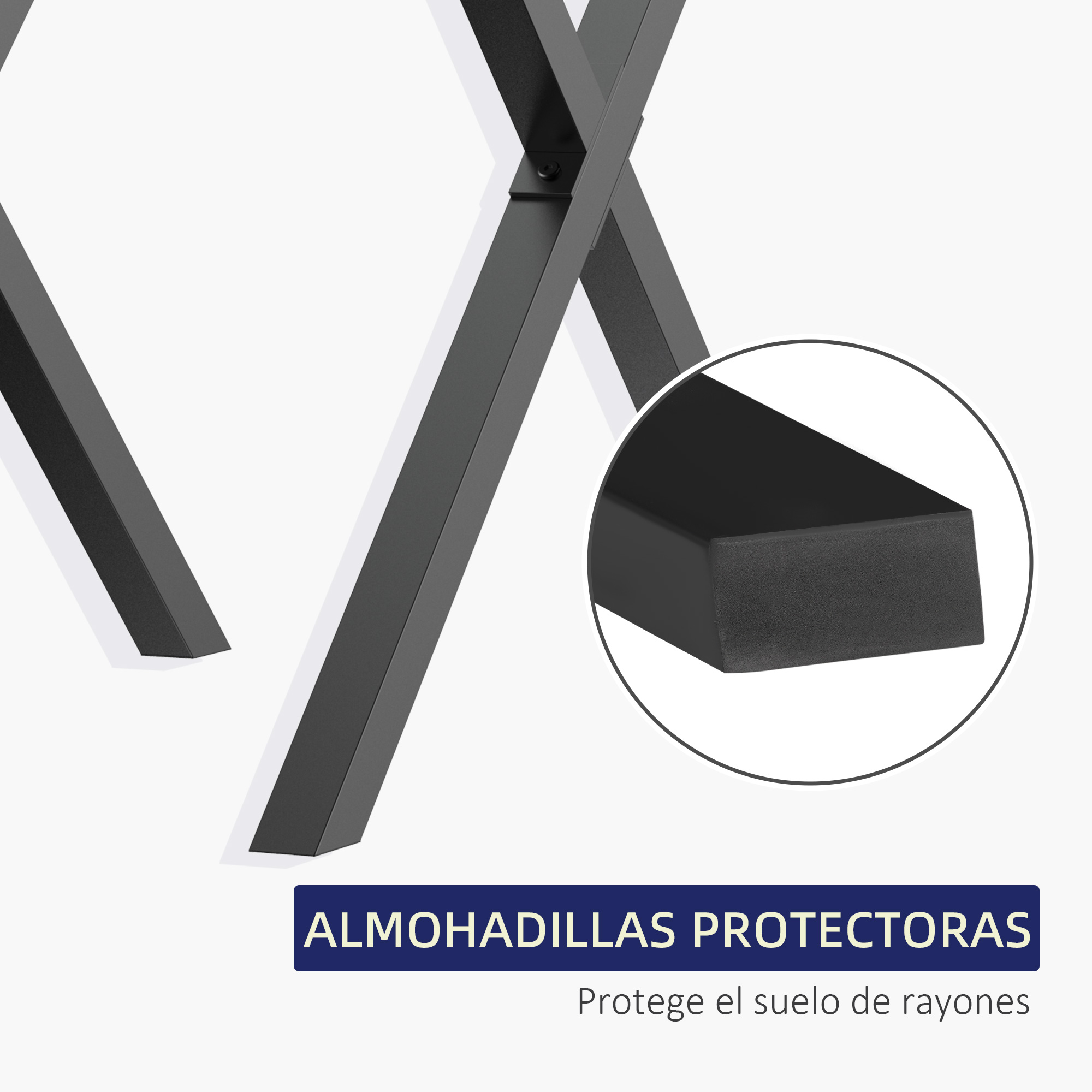 Patas negras de mesa con almohadillas protectoras que evitan rasguños.