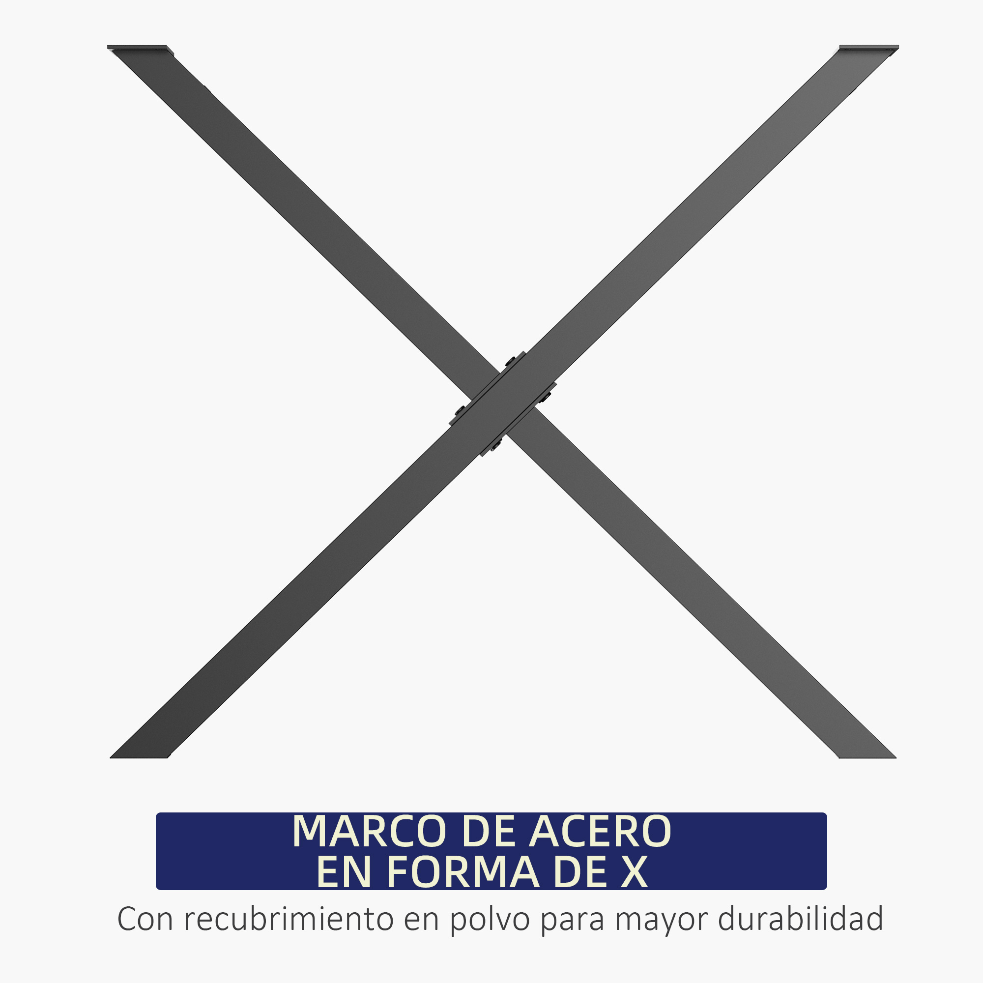 Base de mesa de acero en forma de X con recubrimiento en polvo.