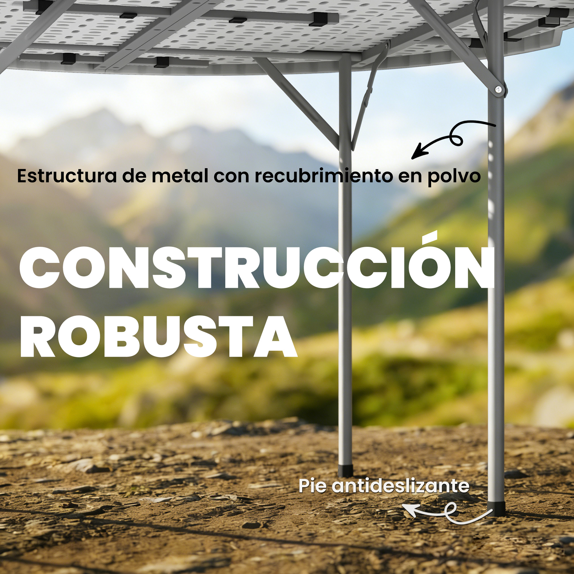 Estructura metálica robusta con recubrimiento en polvo y pies antideslizantes.