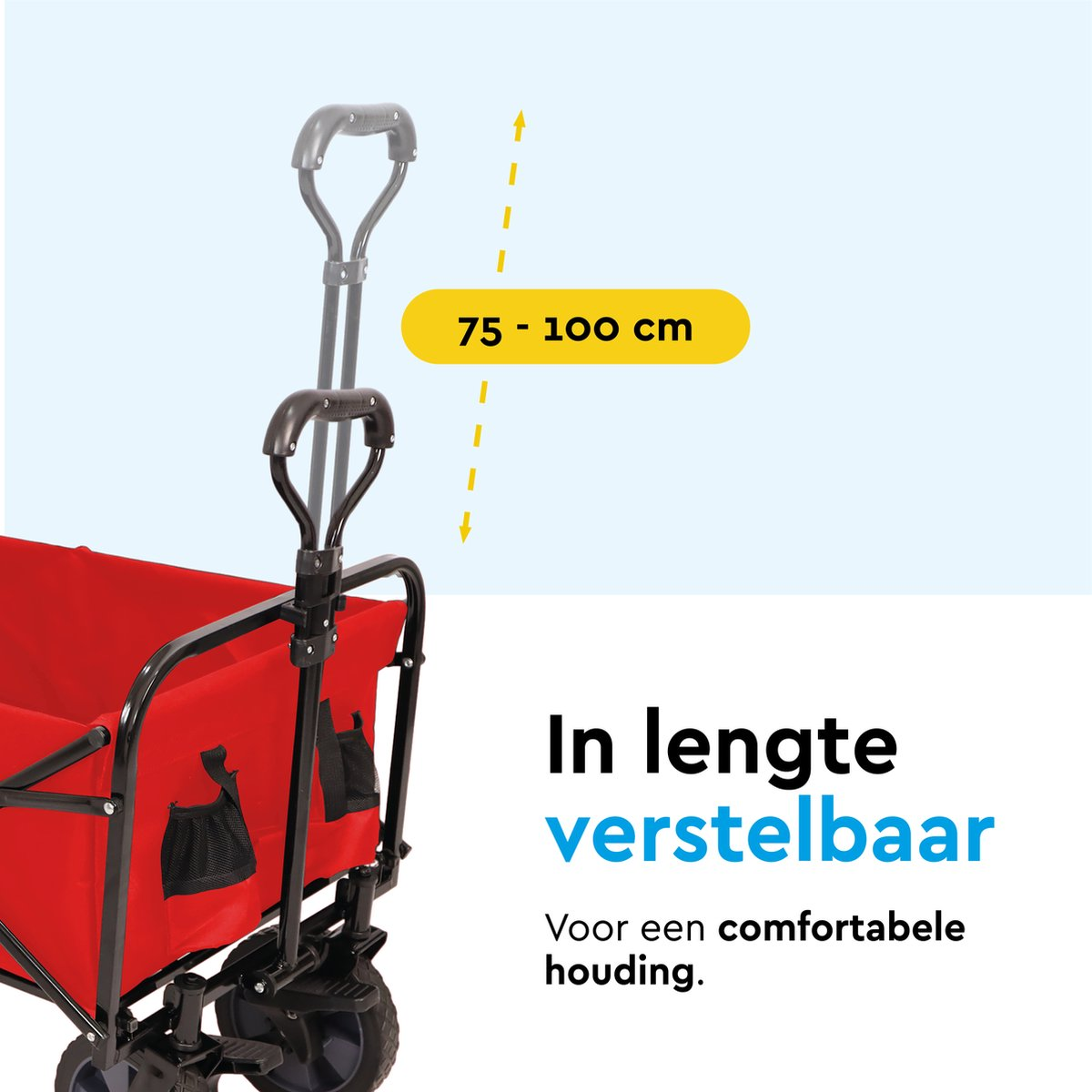 Rode wagen met verstelbare handgreep (75-100 cm).