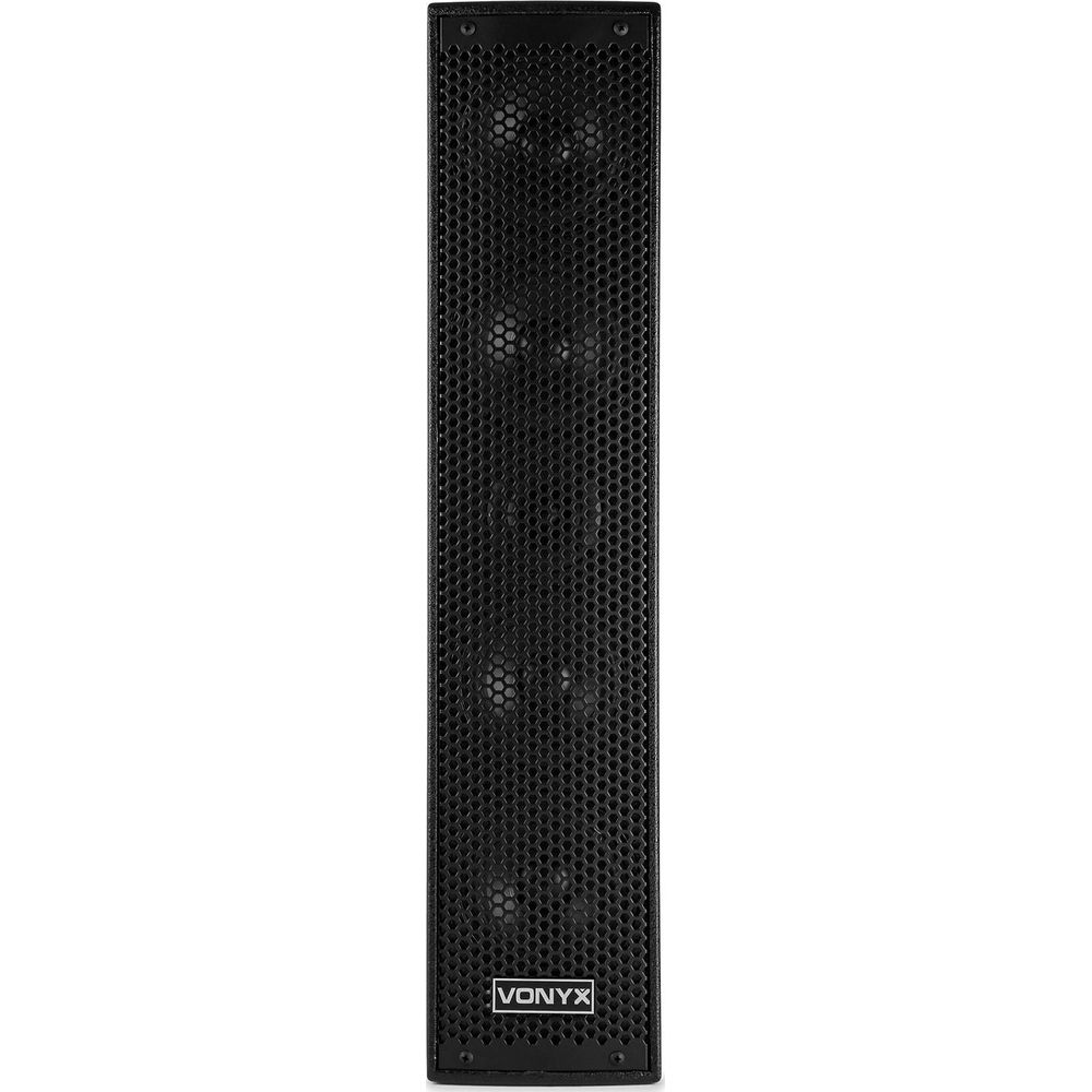 Altavoz rectangular negro con rejilla de panal y logo VONYX.