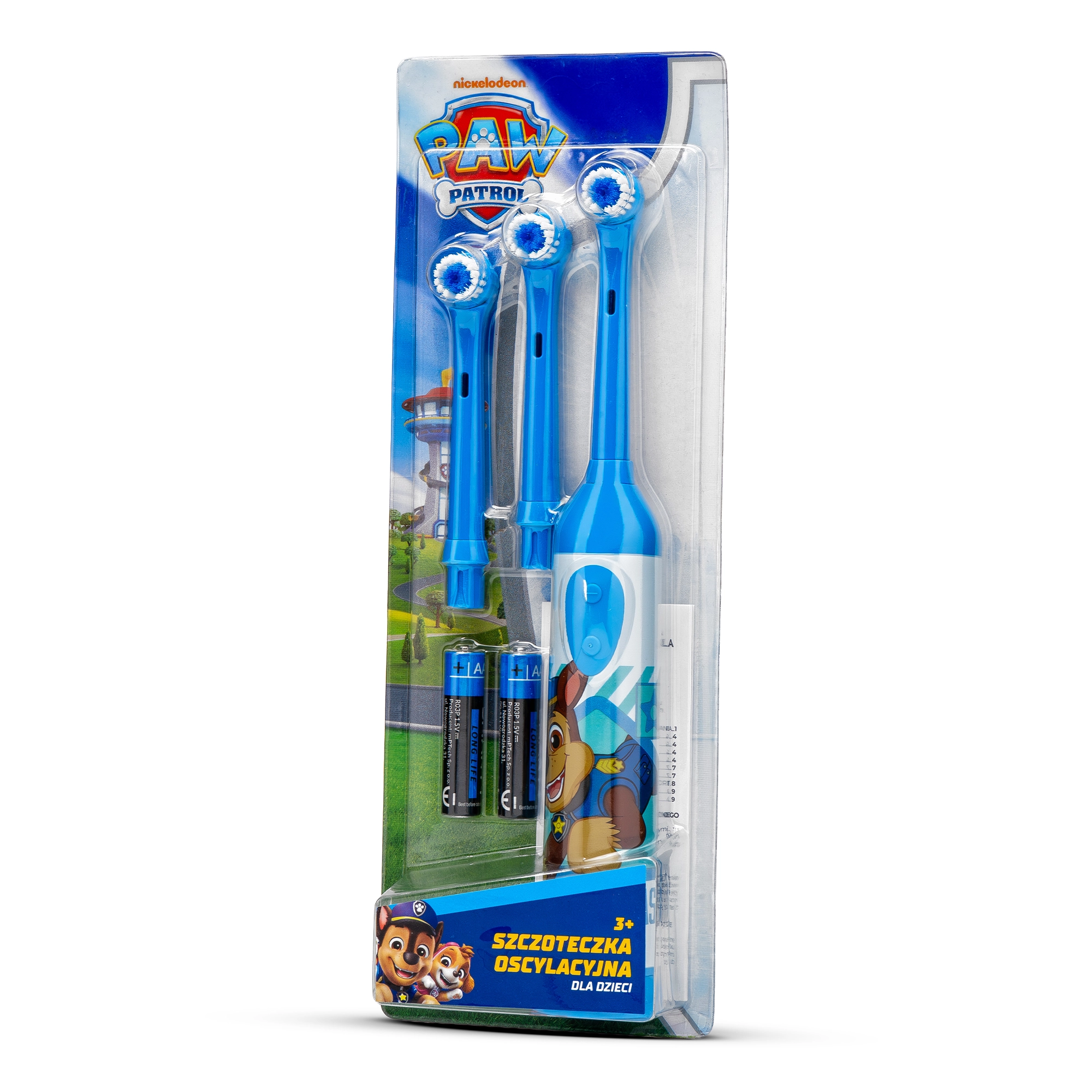 Szczoteczka elektryczna Paw Patrol z 3 końcówkami i bateriami.