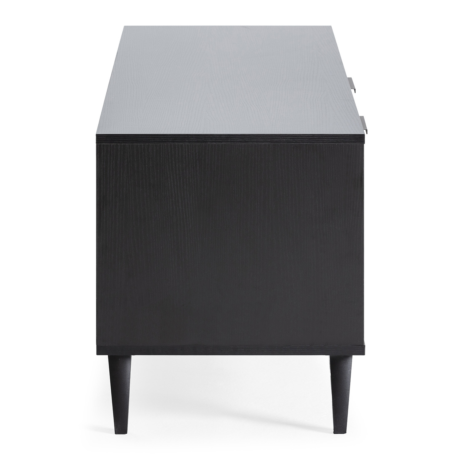Gabinete negro con cuatro patas anguladas sobre fondo blanco.