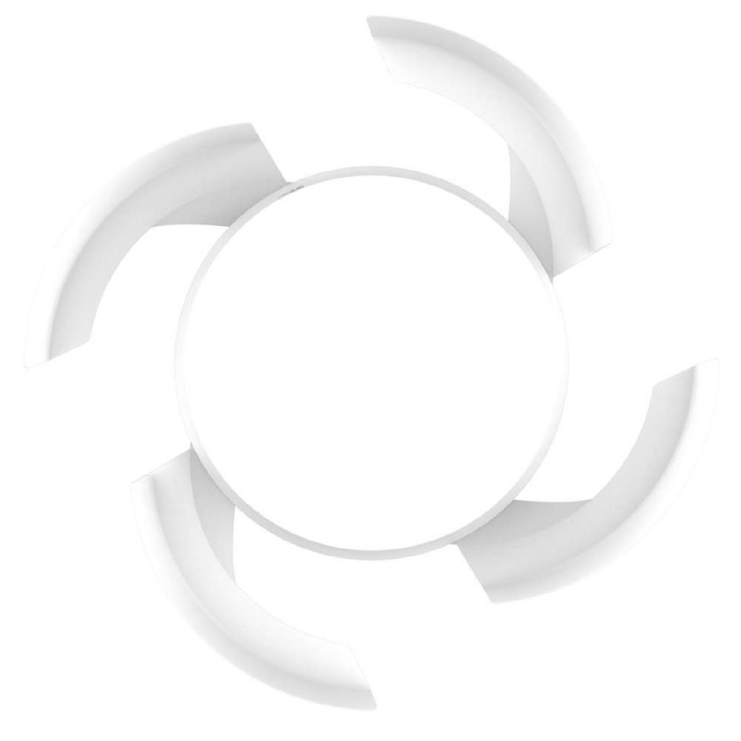 Un objeto blanco y circular con cuatro elementos curvos que giran hacia afuera.