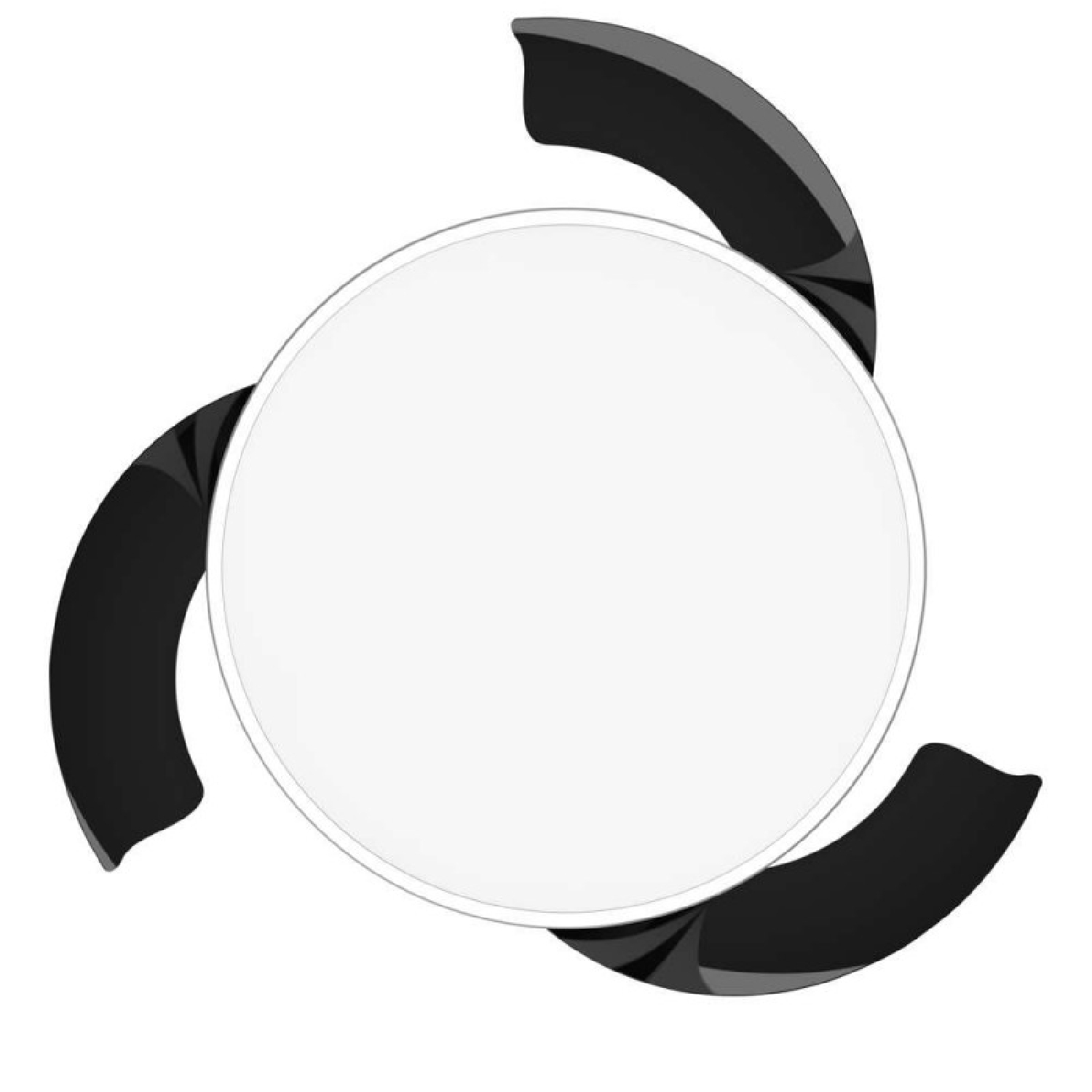 Un círculo blanco con tres elementos curvos negros rodeándolo.
