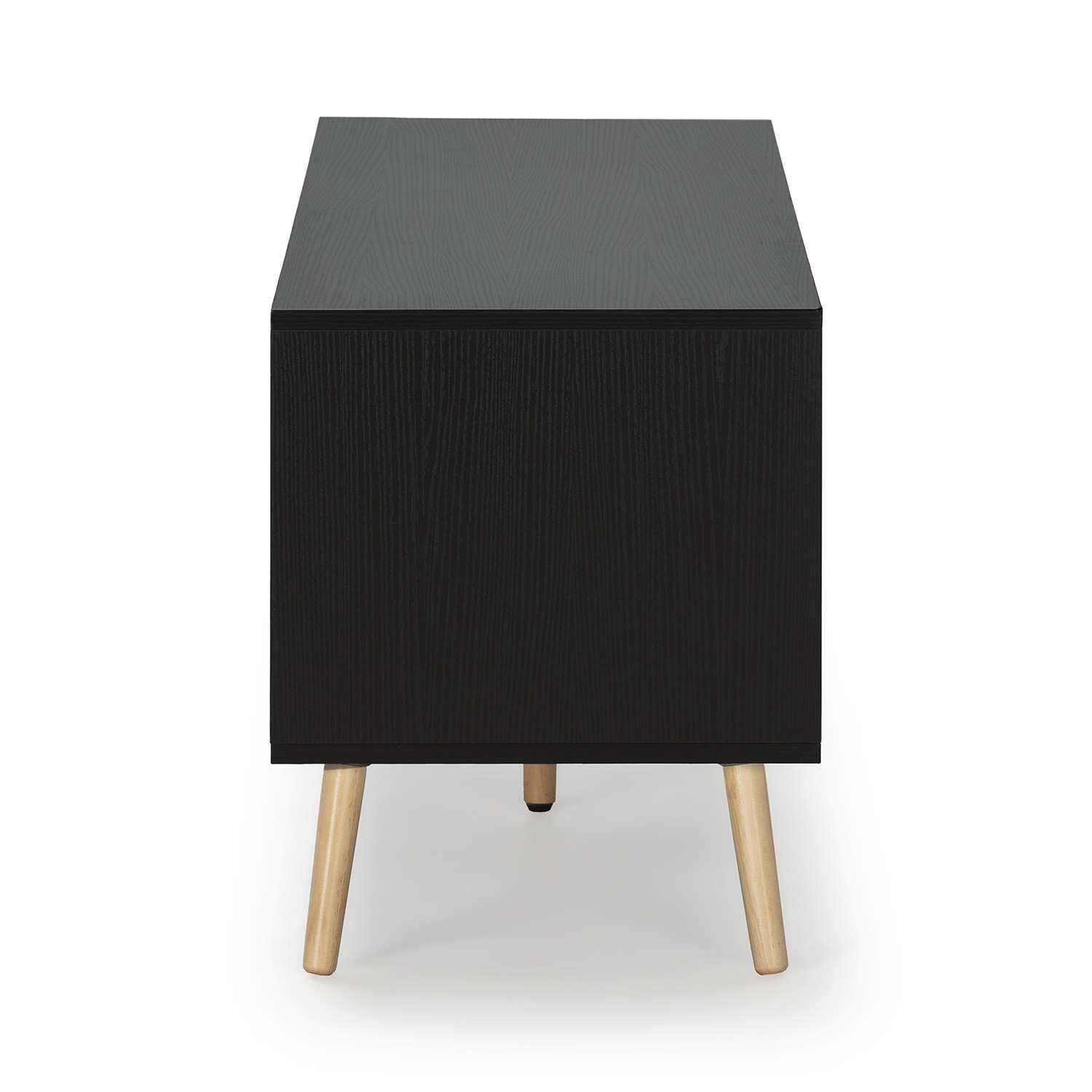 Mueble negro con patas de madera.