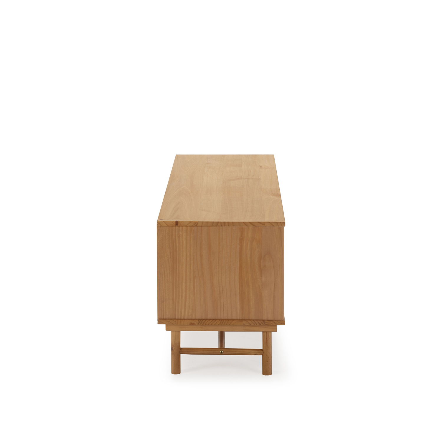 Un mueble de madera sobre patas, aislado sobre fondo blanco.