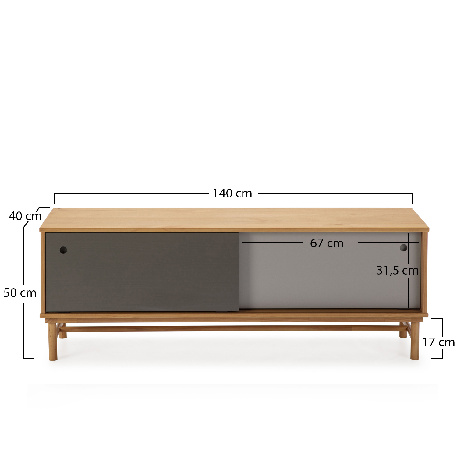 Mueble de madera con puerta corredera oscura, medidas 140x50x40 cm.