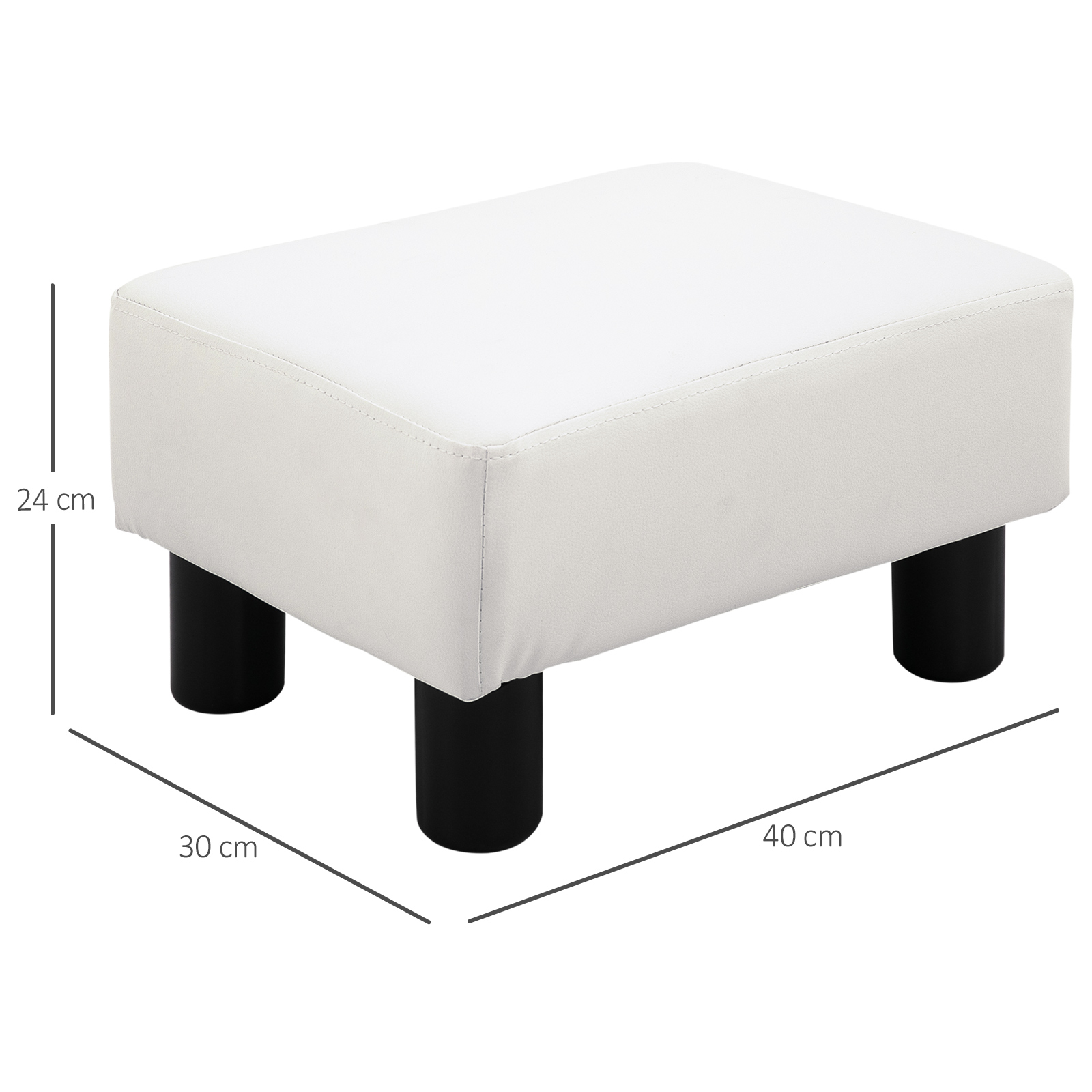 Otomana blanca con patas negras, 40x30x24cm.