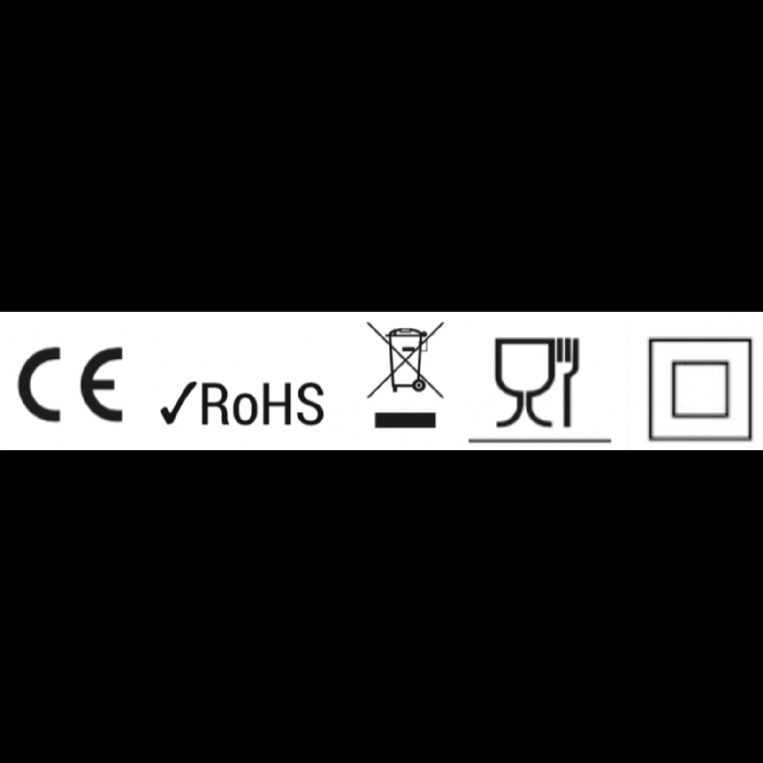 Símbolos CE, RoHS, WEEE, apto para alimentos, Clase II.