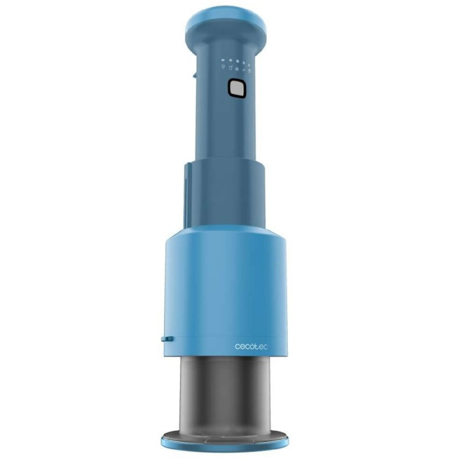 Un picador eléctrico azul con un recipiente gris y logo CECotec.