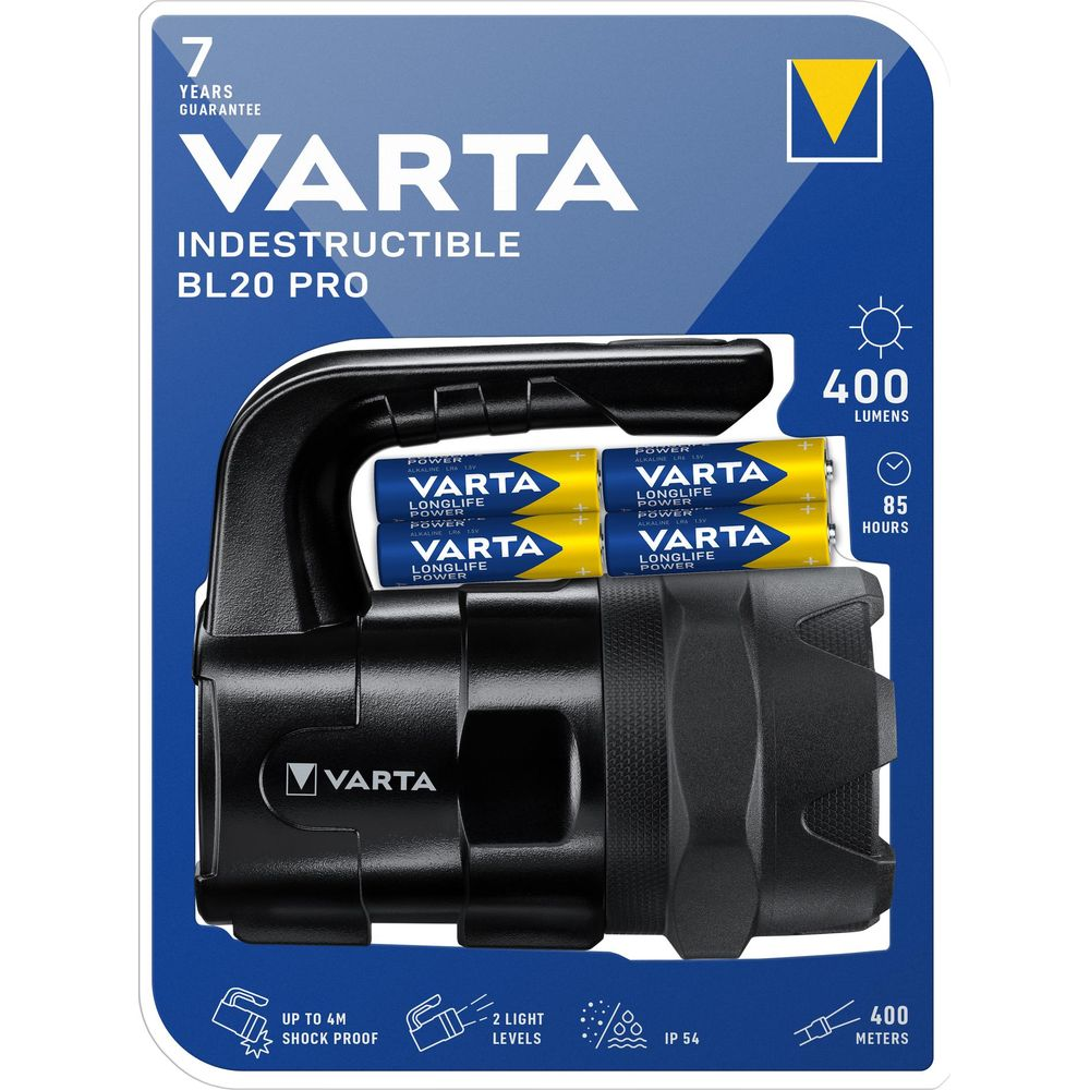 Lampe torche Varta BL20 Pro avec 4 piles, 400 lumens, 85 heures d'autonomie.