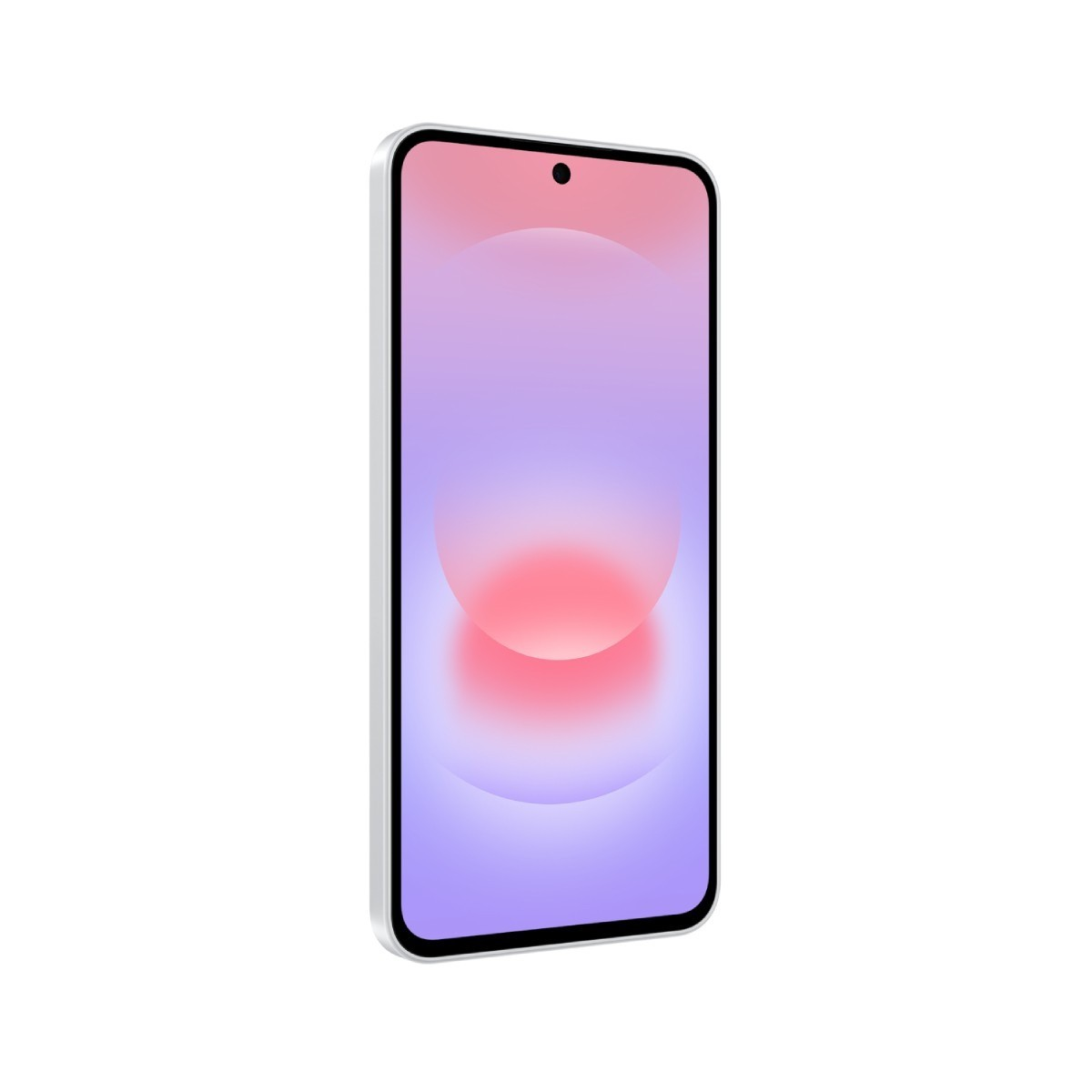 Ein graues Smartphone mit einem Farbverlauf auf dem Bildschirm von Rosa zu Lila.