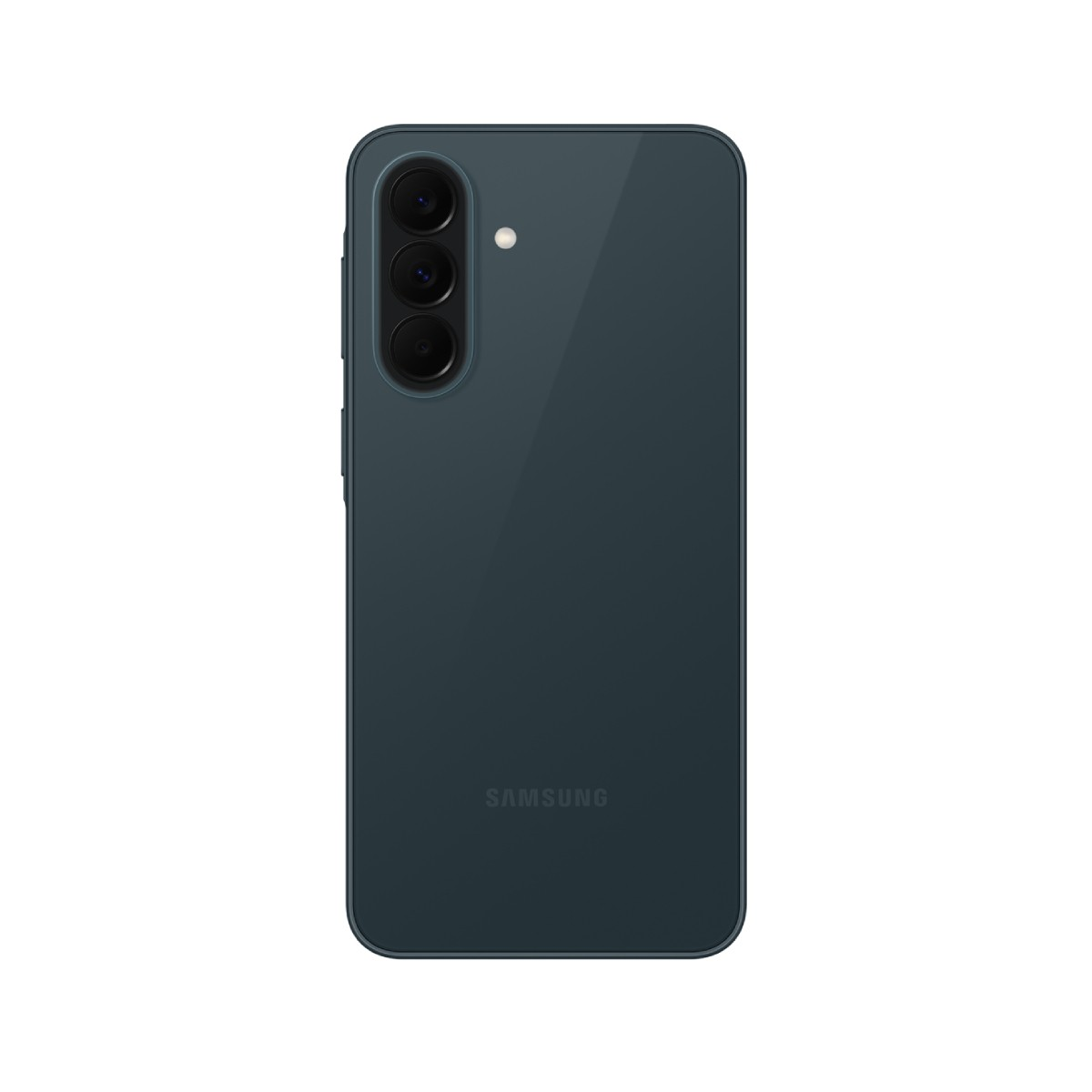 Smartphone vert foncé avec trois caméras arrière et logo Samsung.