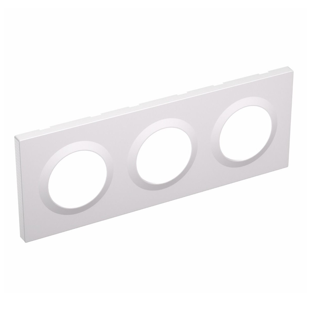 Biała, prostokątna obudowa z trzema okrągłymi wycięciami obok siebie.