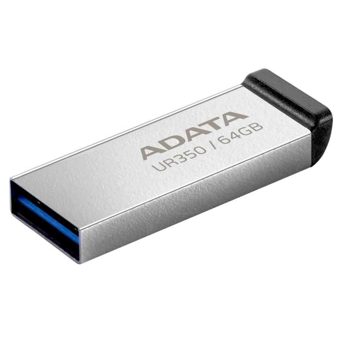 Clé USB argentée ADATA UR350 64 Go avec capuchon noir.