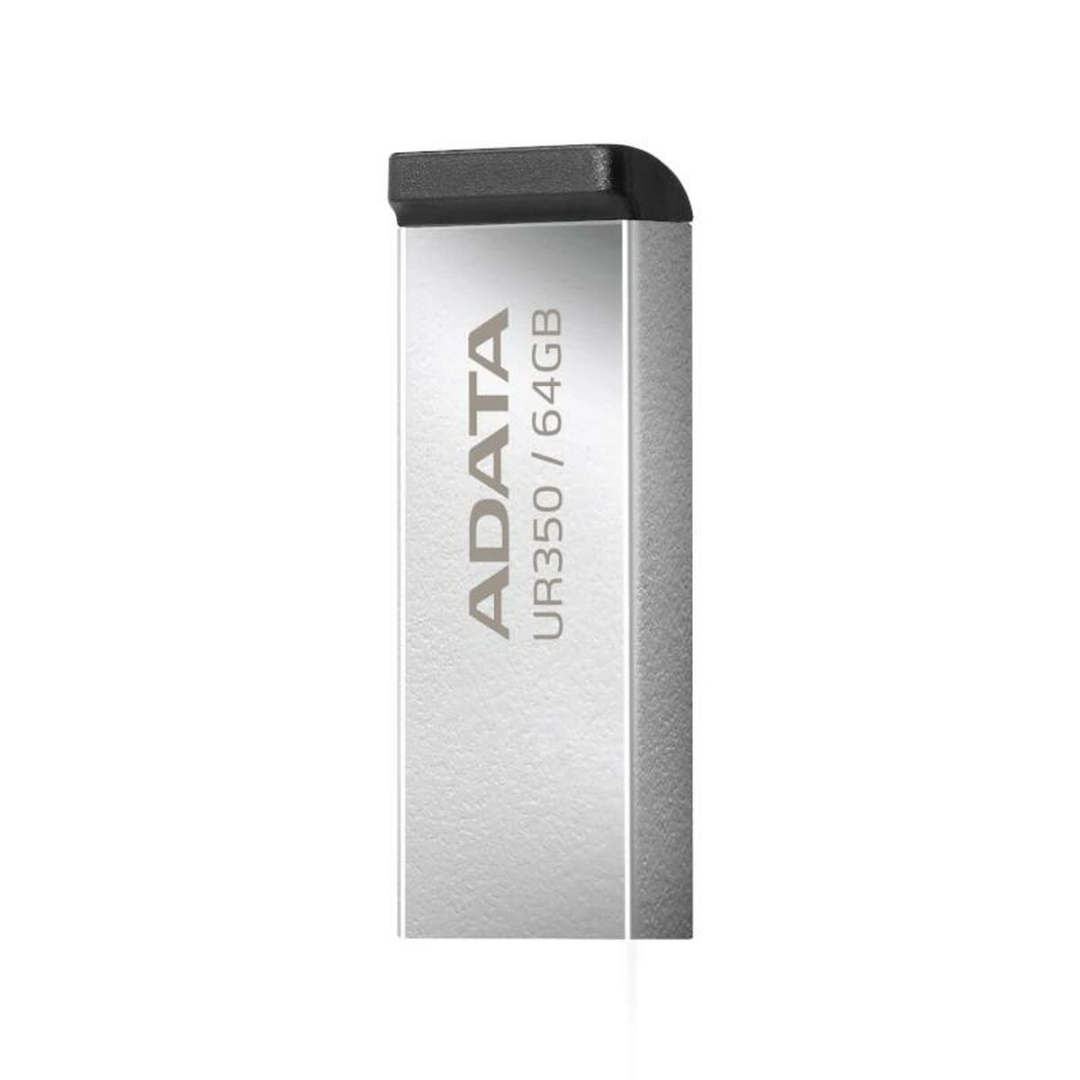 Clé USB argentée avec capuchon noir, ADATA UR350 64 Go.