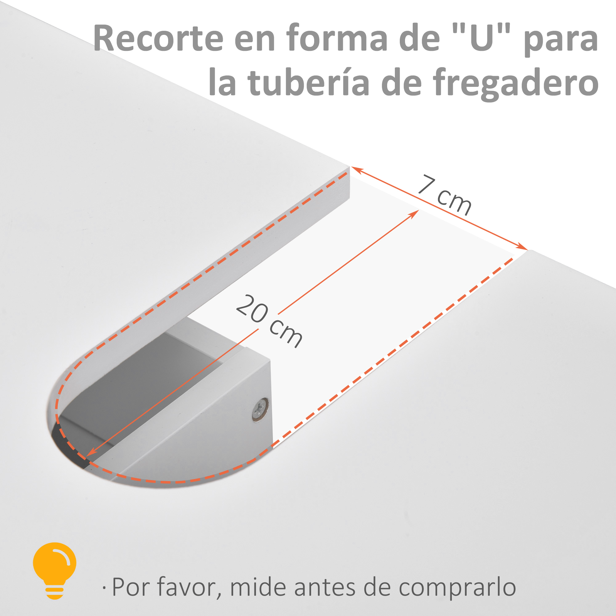 Recorte en U para tubería de fregadero, medidas 20x7 cm.