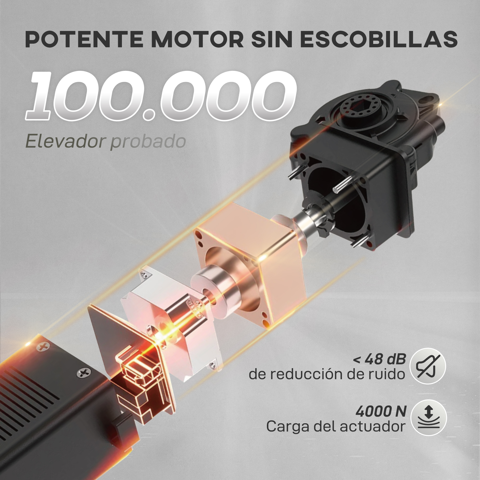 Potente motor sin escobillas, 100.000 elevaciones probadas, <lt/>48 dB reducción de ruido, carga de actuador de 4000 N.