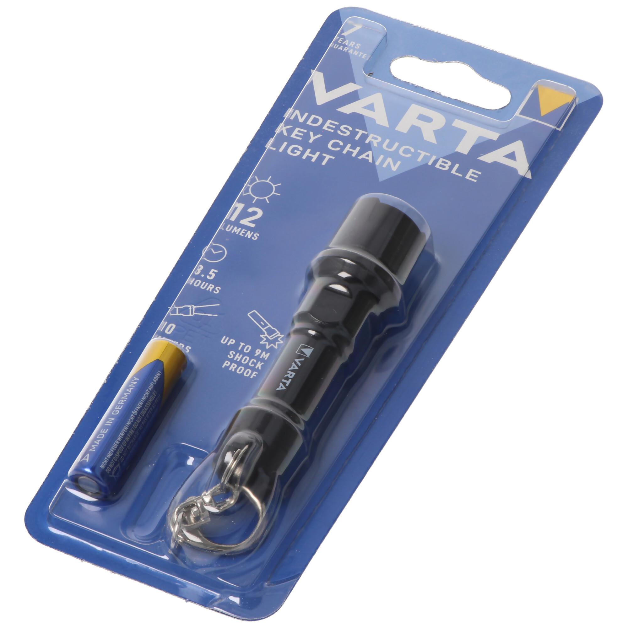 Torcia portachiavi Varta con batteria in blister.