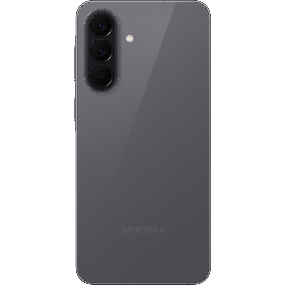 Tył szarego smartfona Samsung z trzema obiektywami i lampą błyskową.