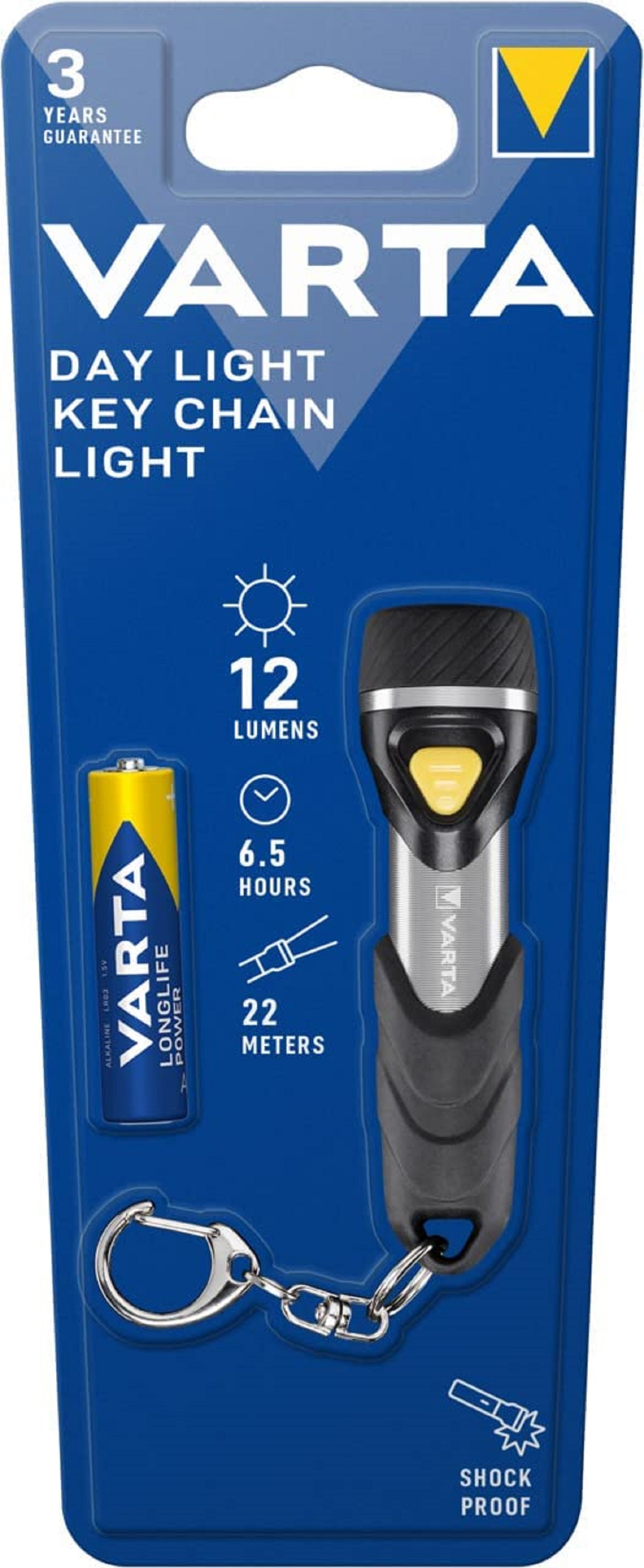 Lampe porte-clés Varta avec pile, 12 lumens, 6,5h, portée 22m.