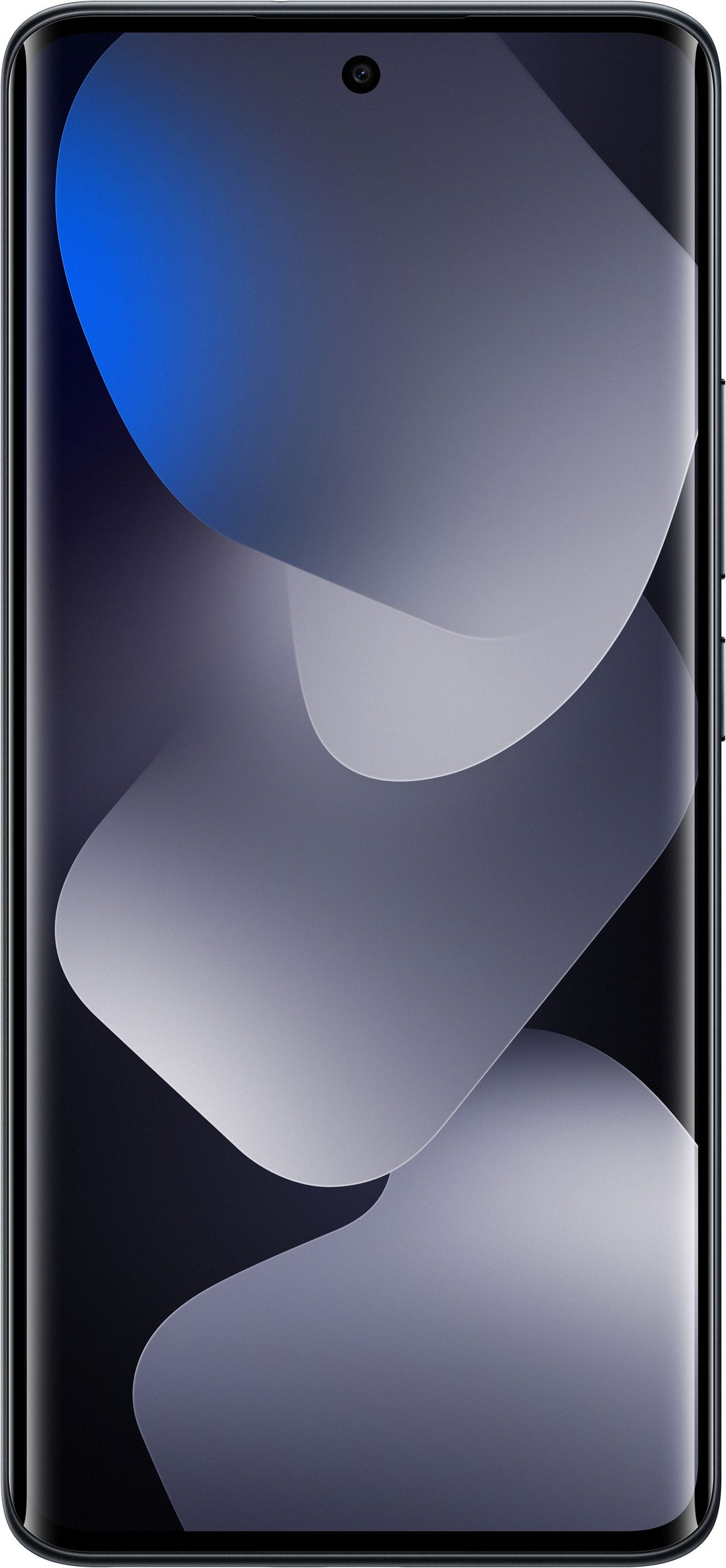 Ein Smartphone mit einem abstrakten, blauen und grauen Hintergrundbild.