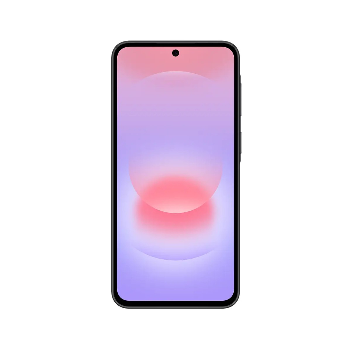 Czarny smartfon z ekranem w kolorze różowo-fioletowego gradientu.