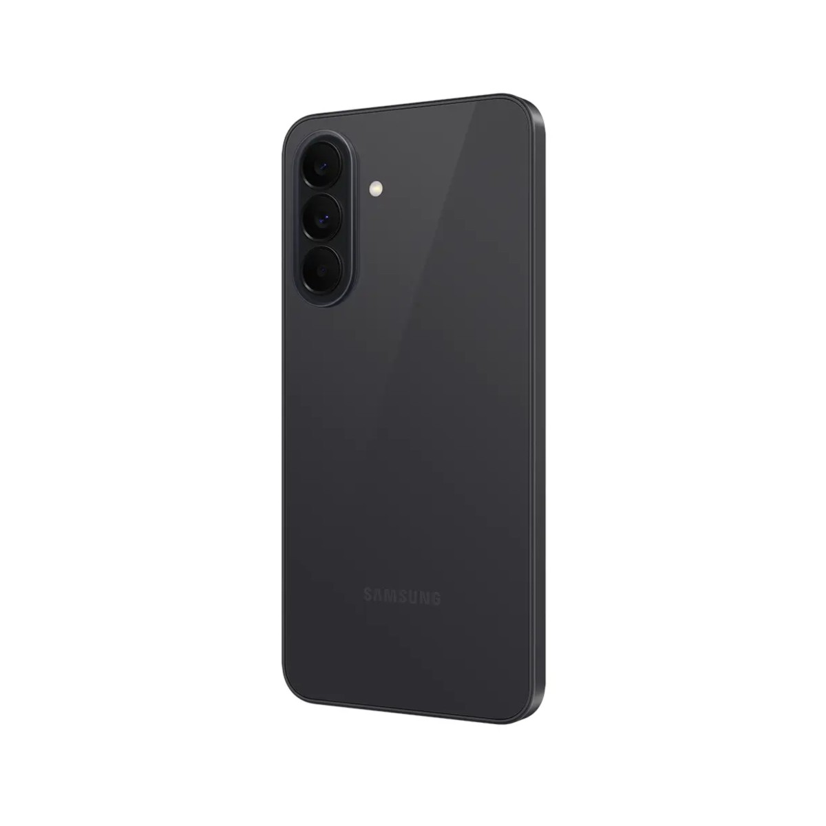 Tył ciemnego smartfona Samsung z trzema aparatami i lampą błyskową.
