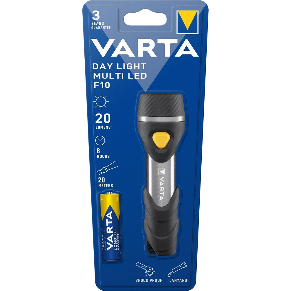 Torcia Varta 20 lumen, 8 ore autonomia, 20m di portata.