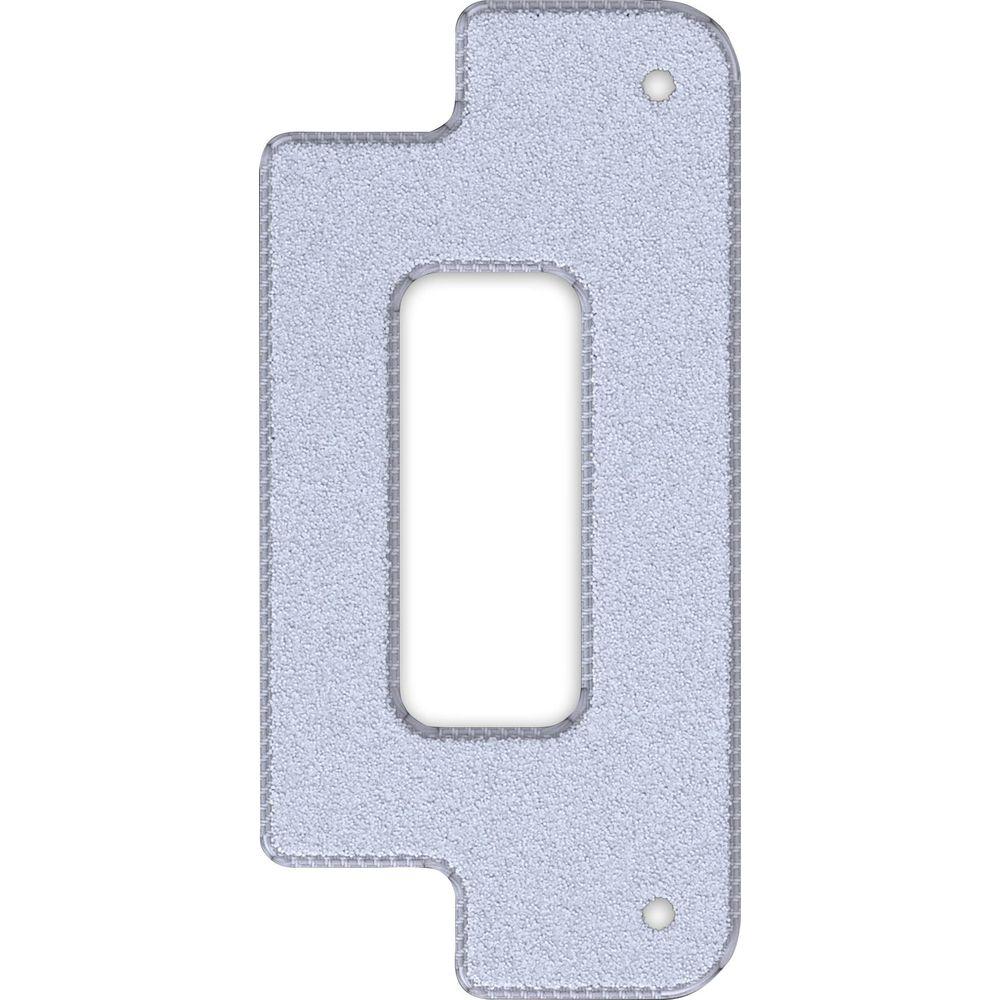 Une gâche de porte bleu clair avec une découpe rectangulaire.