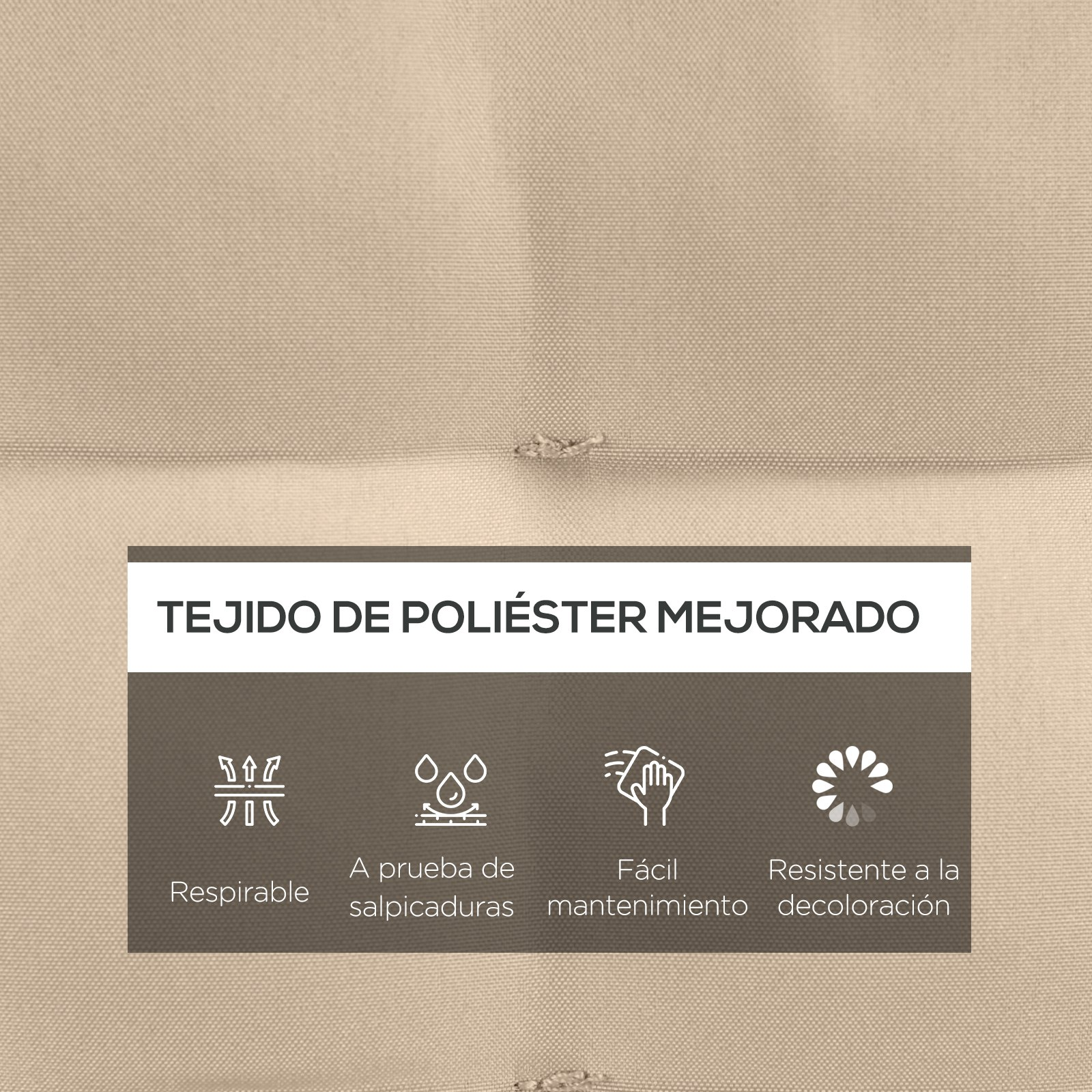 Tejido de poliéster mejorado: transpirable, a prueba de salpicaduras, fácil cuidado.