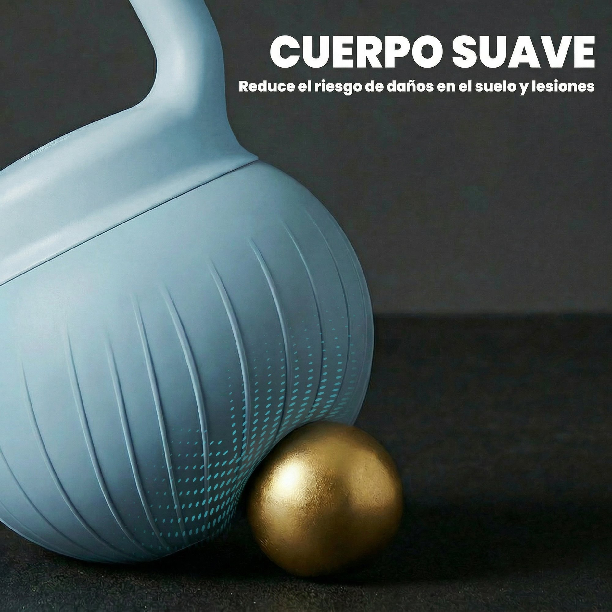 Un objeto azul descansa sobre una bola dorada sobre fondo oscuro.