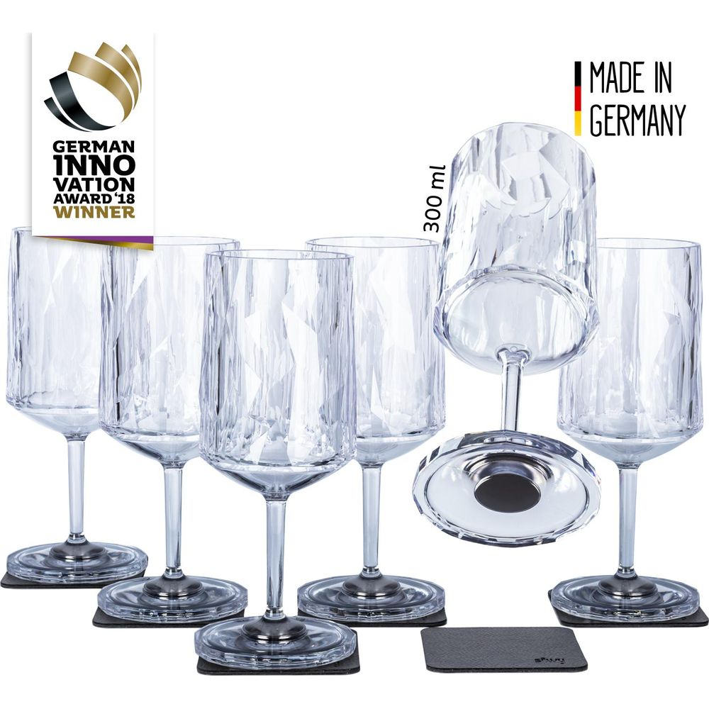 Ensemble de six verres à vin en cristal à motif diamant, lauréat du prix allemand.