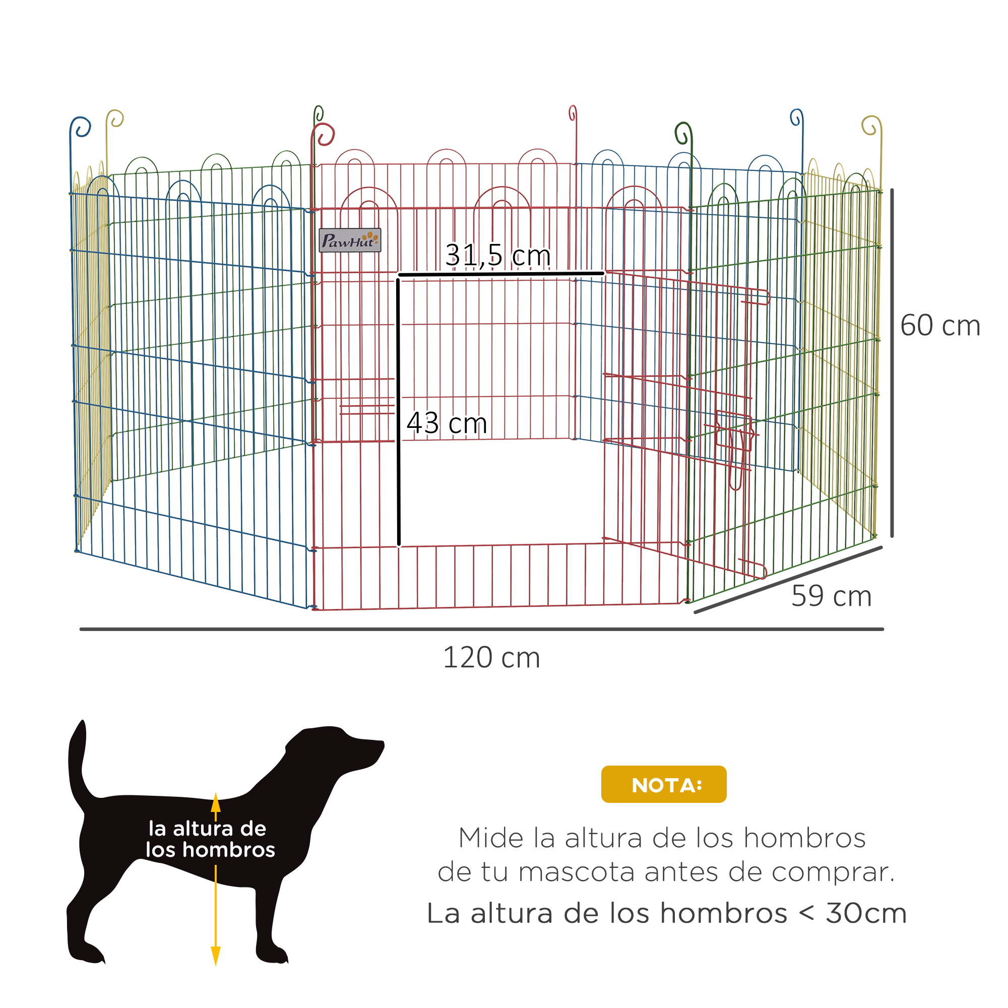 Un corralito para perros multicolor con dimensiones 120x59x60 cm.