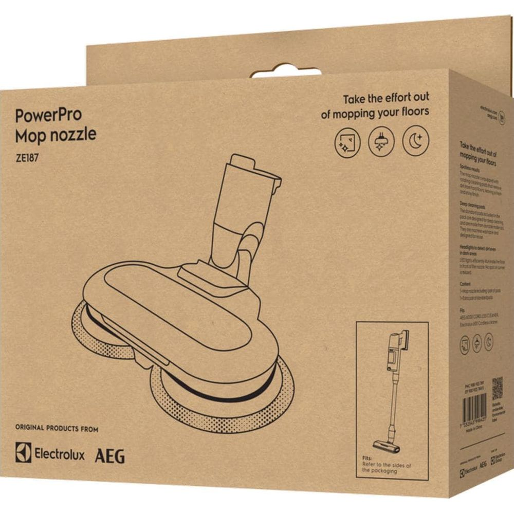 Verpackung für AEG PowerPro Mop-Düse ZE187 mit Produktabbildung.