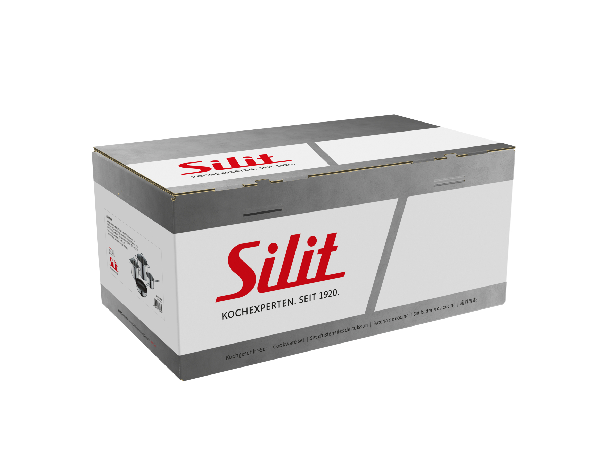 Emballage d'un set d'ustensiles de cuisine Silit avec logo rouge et image produit.