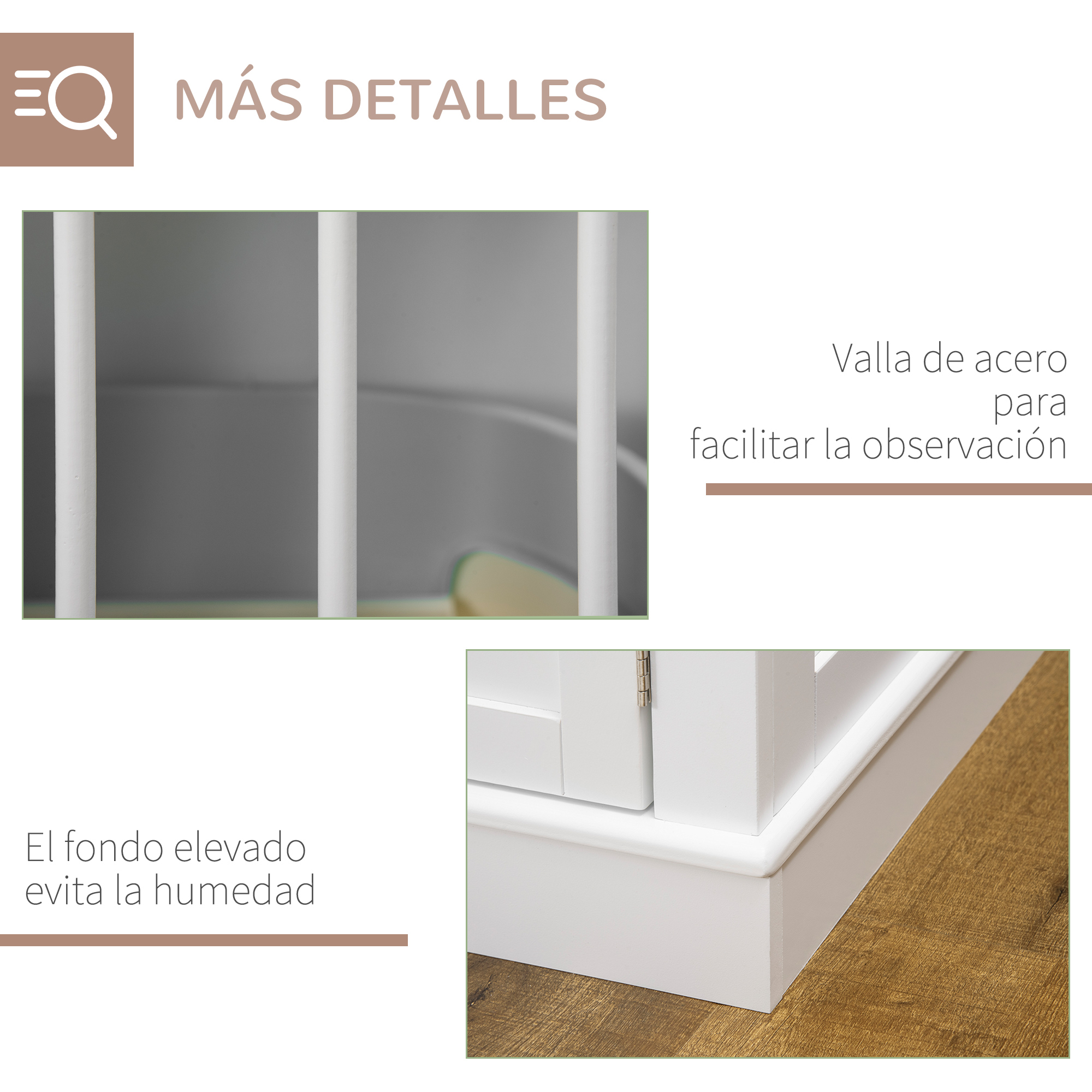 Barras blancas y base elevada para ventilación.