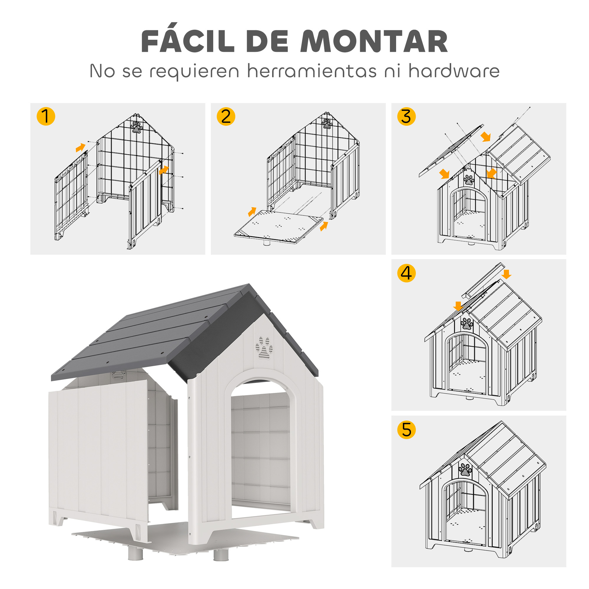 Instrucciones paso a paso para montar una caseta de perro sin herramientas.